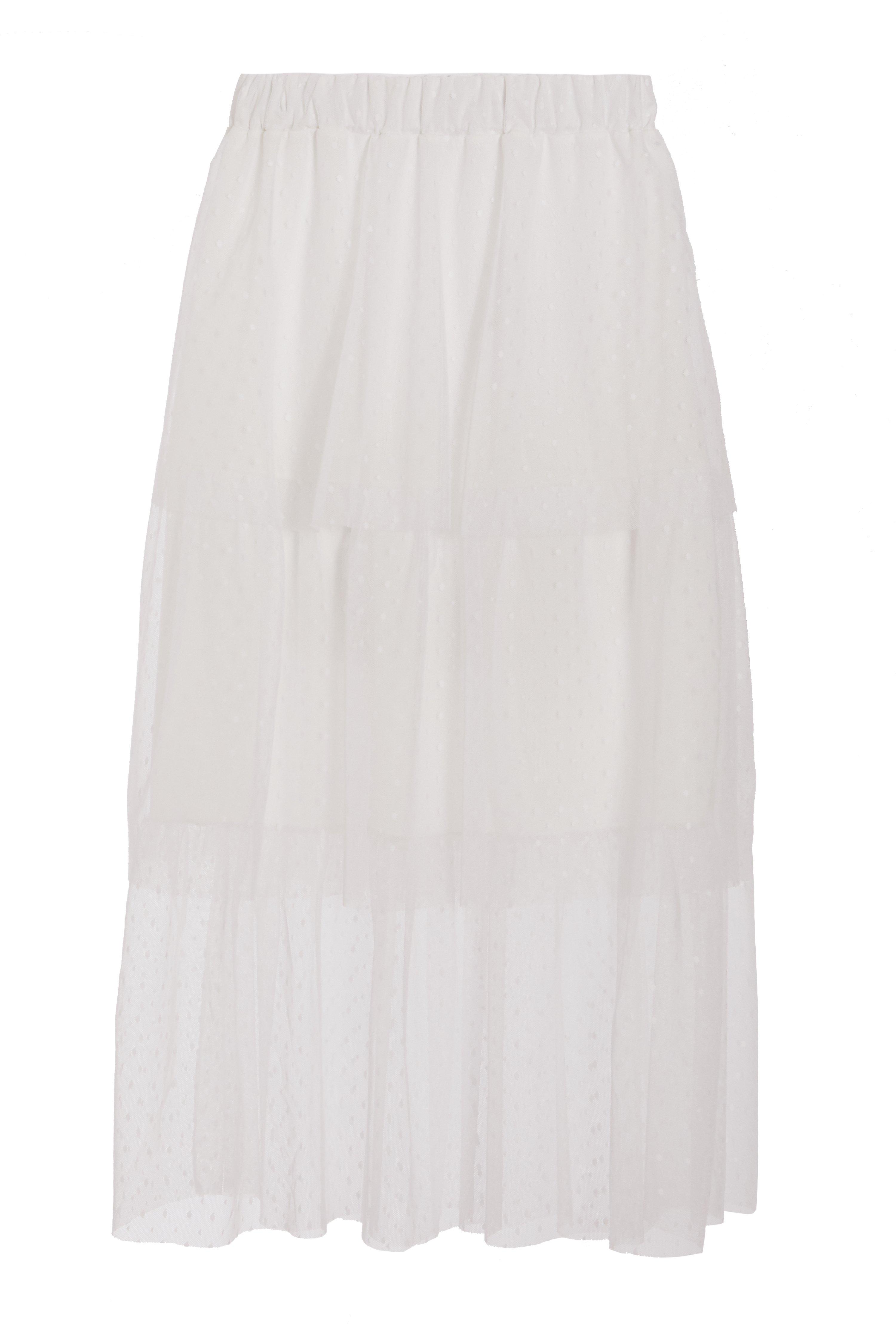 White Tiered Polka Dot Mesh Skirt - Quiz Clothing