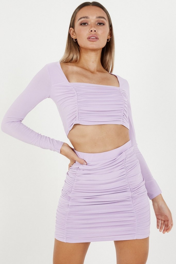 Lilac Ruched Mini Skirt - Quiz Clothing