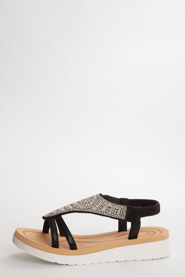 black diamante sandals flat