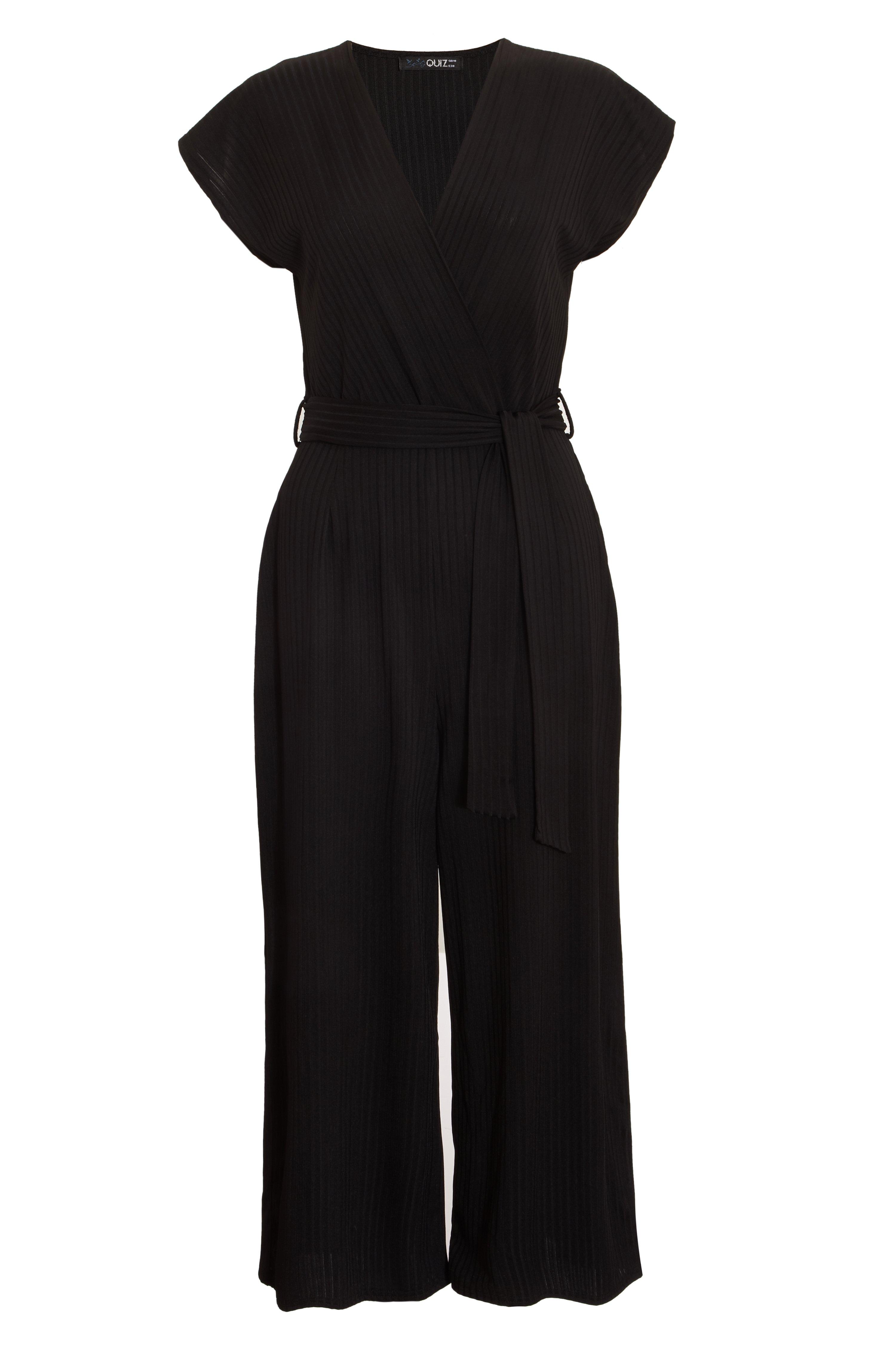Black Ribbed Wrap Culotte Jumpsuit - Quiz Clothing