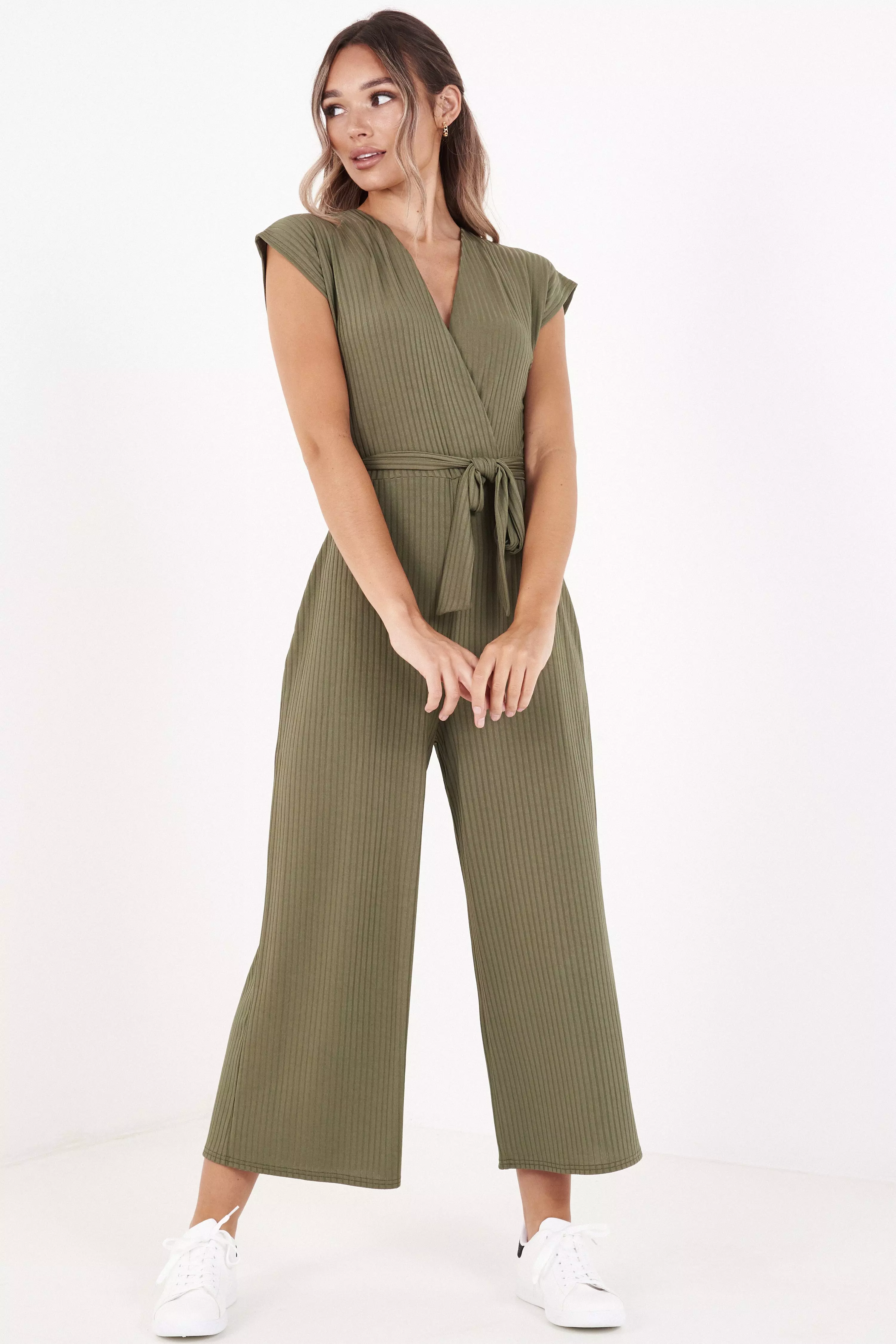 khaki ribbed jumpsuit