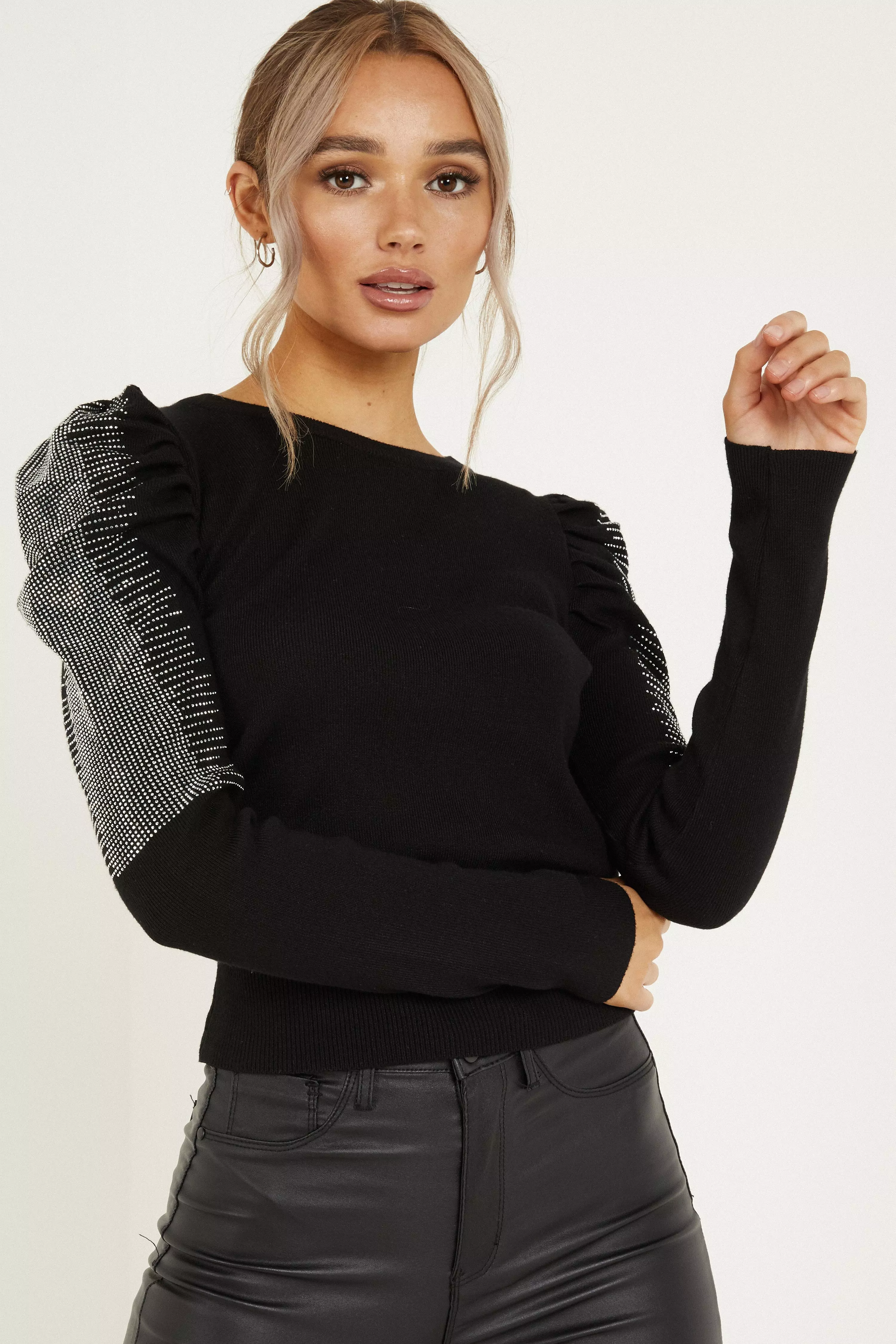 diamante sleeve jumper