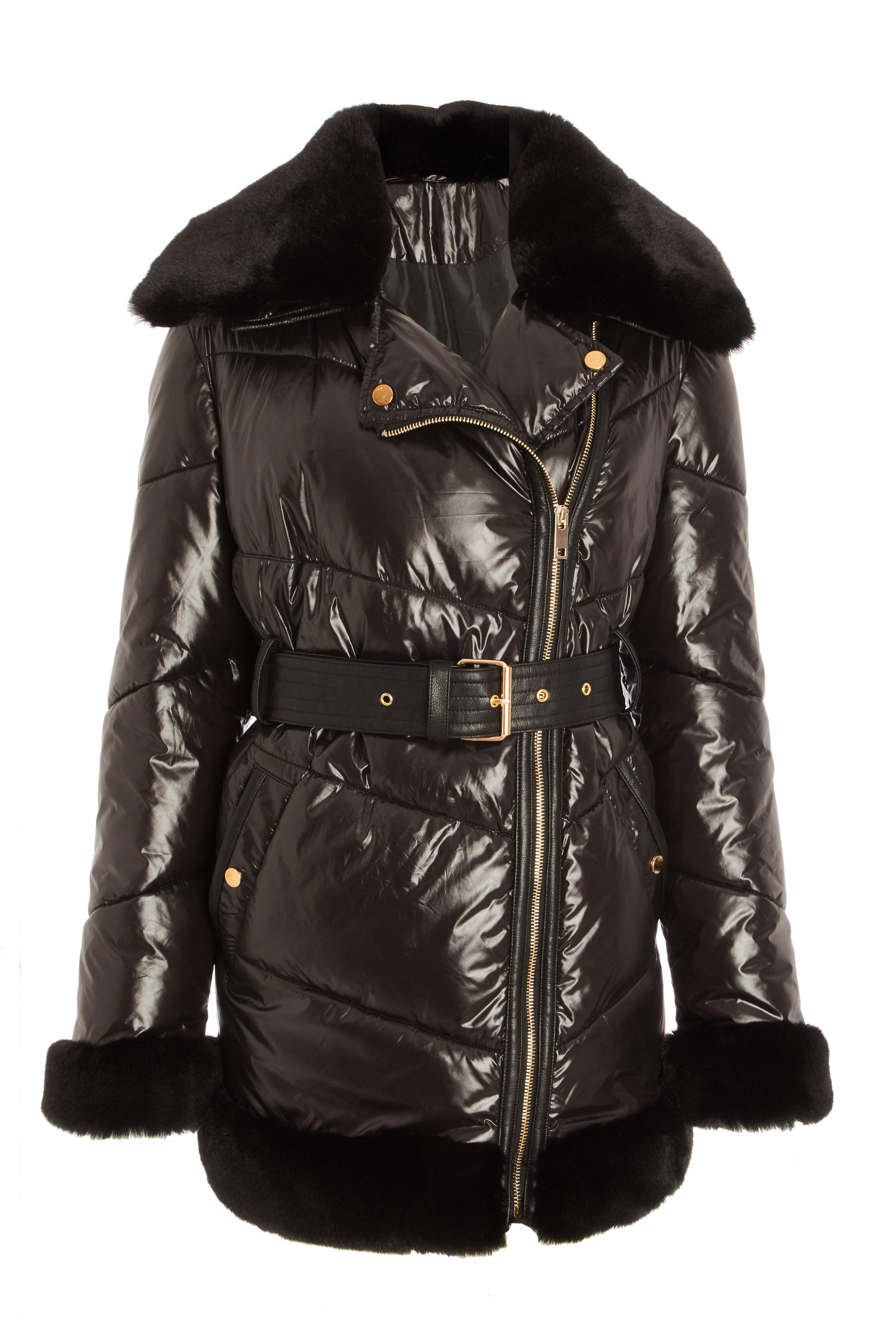 Black Padded Faux Fur Jacket - Quiz Clothing
