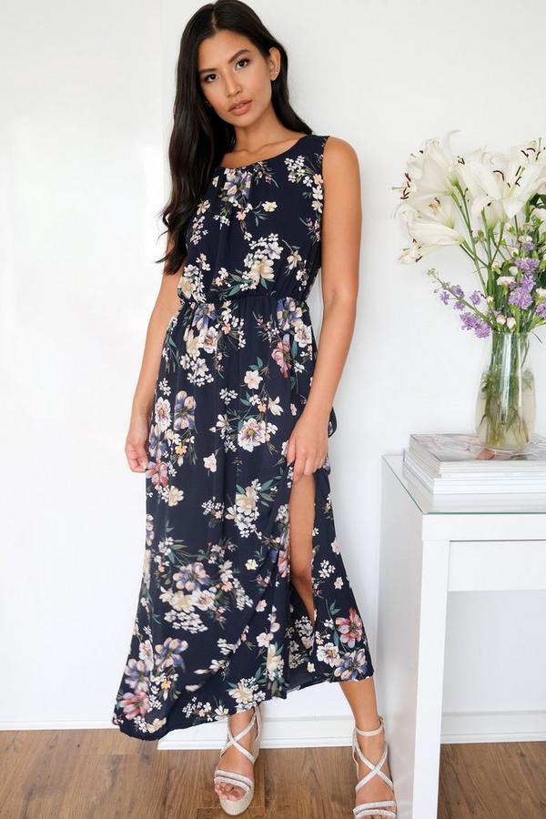 Navy Floral Print Maxi Dress - Quiz Clothing