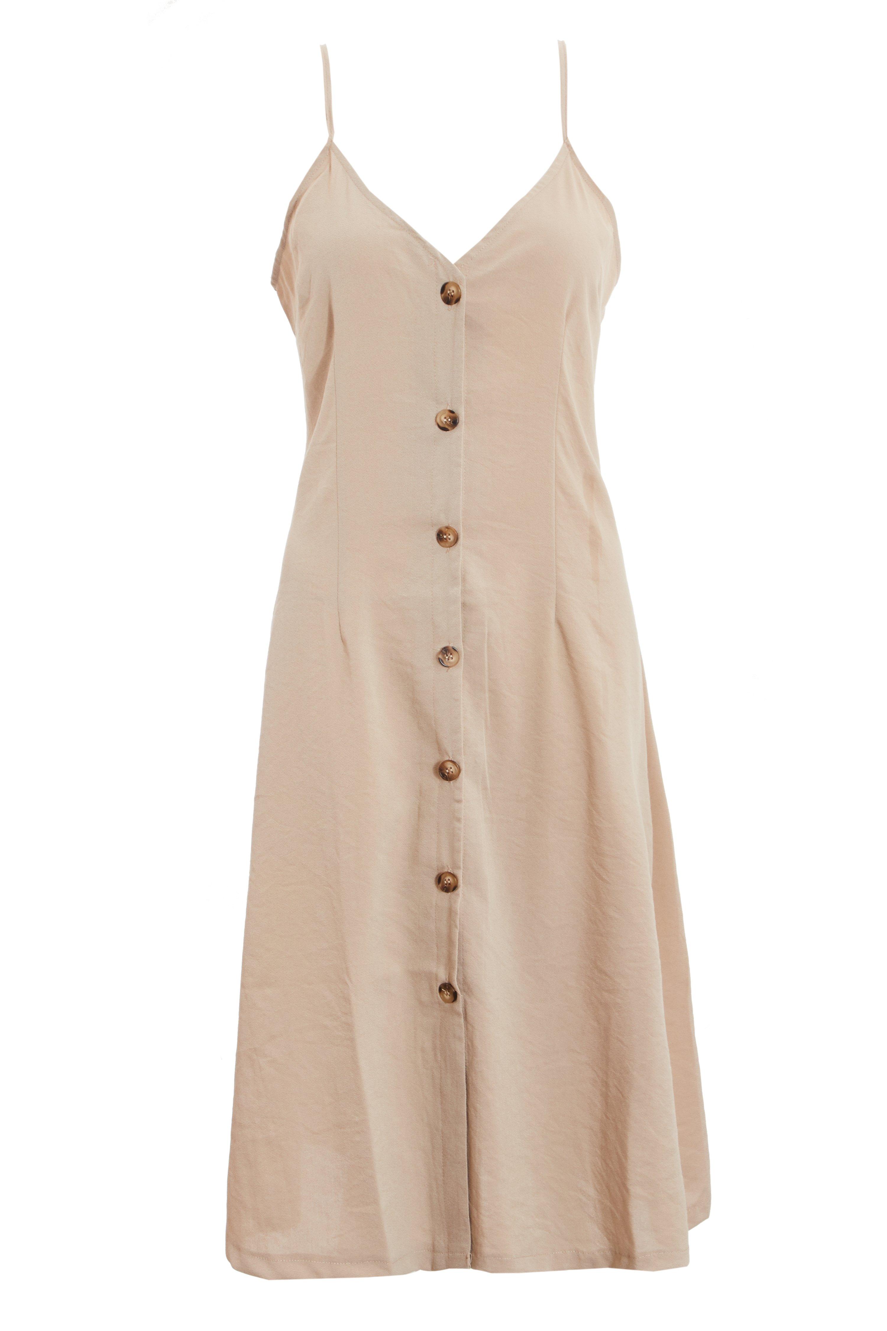 Stone Linen Button Front Midi Dress - Quiz Clothing