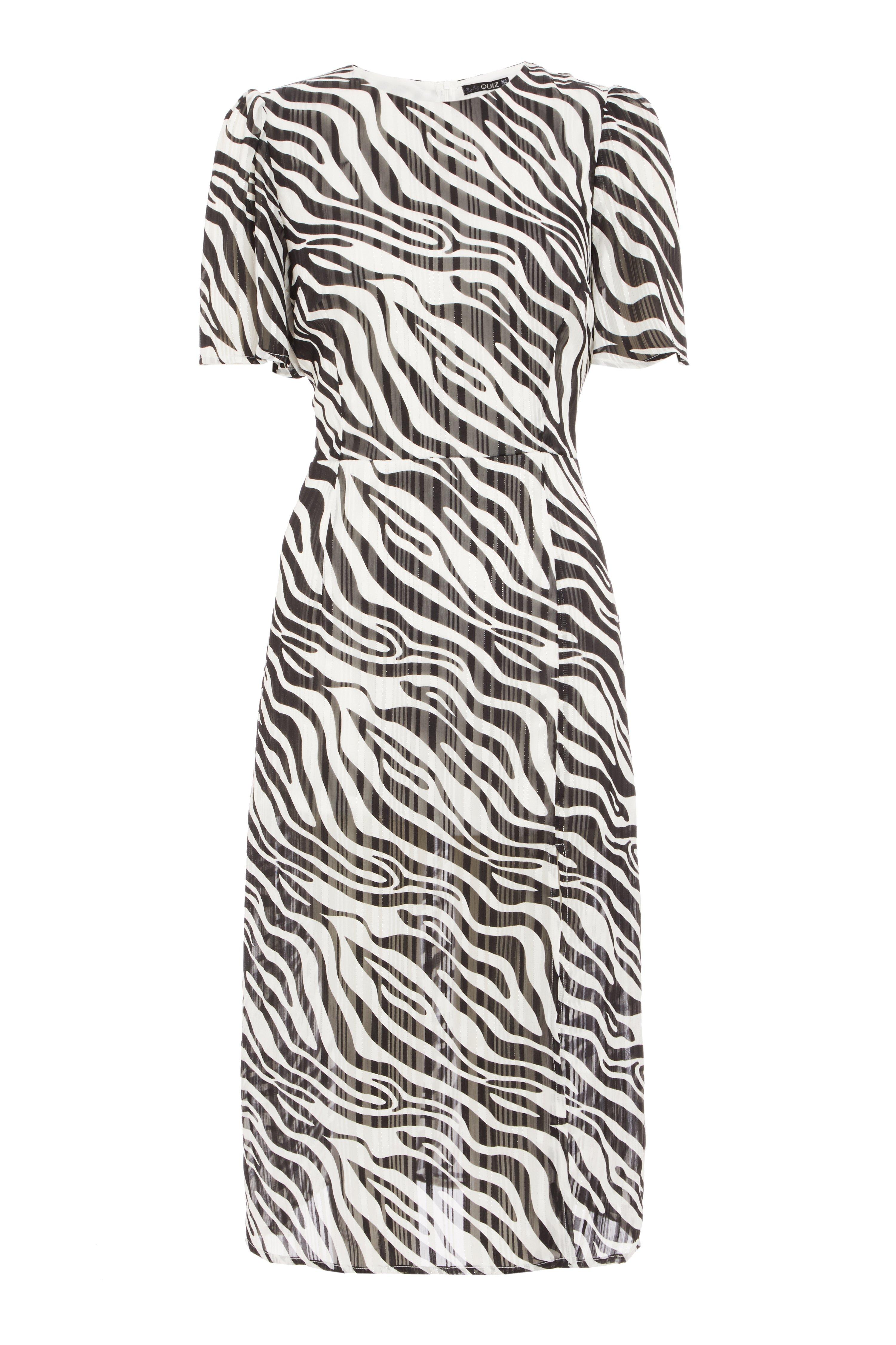 Petite Black & White Zebra Print Midi Dress - Quiz Clothing