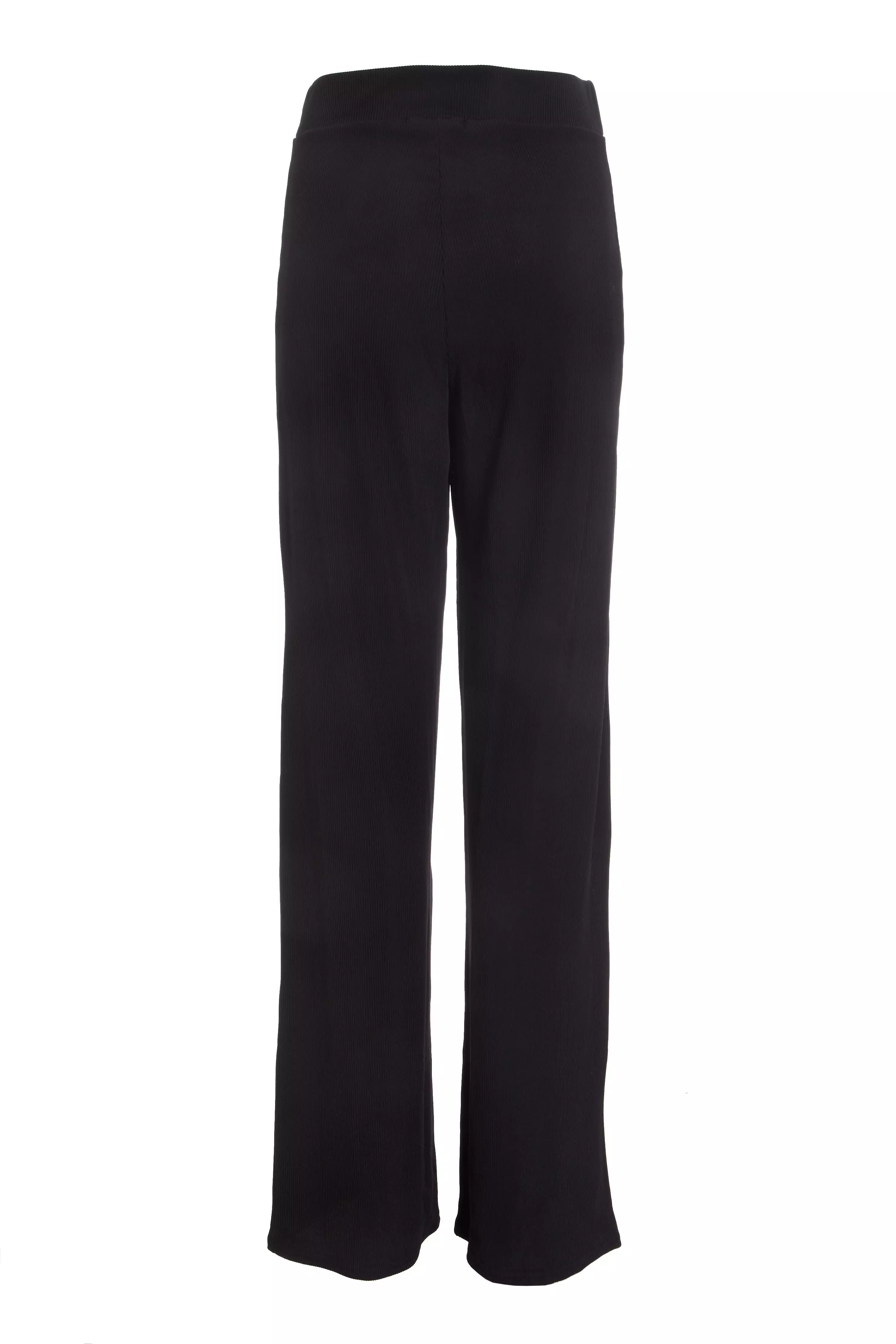 Black Ribbed High Waist Palazzo Trousers - QUIZ Clothing