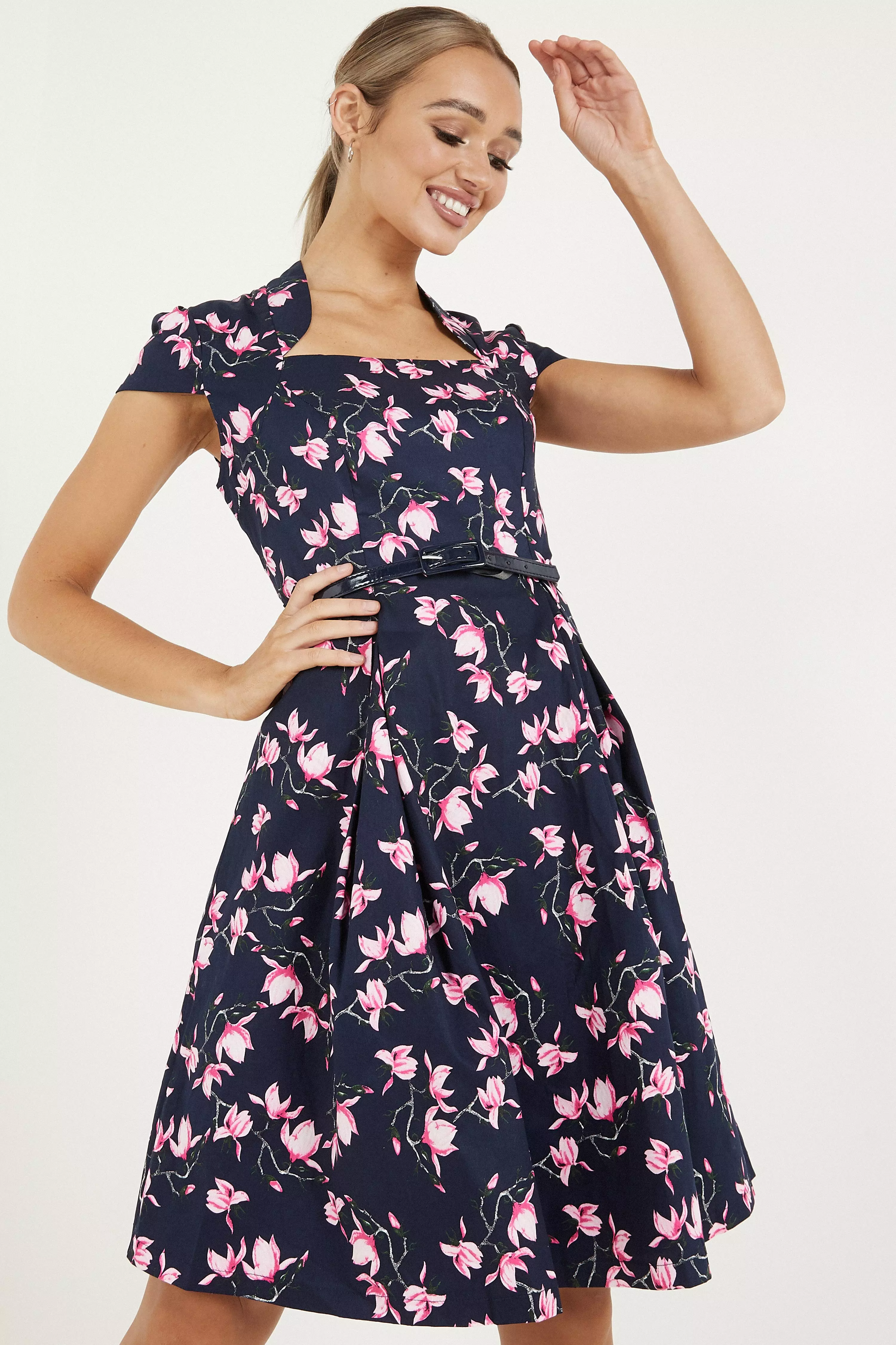 quiz navy and pink floral dress