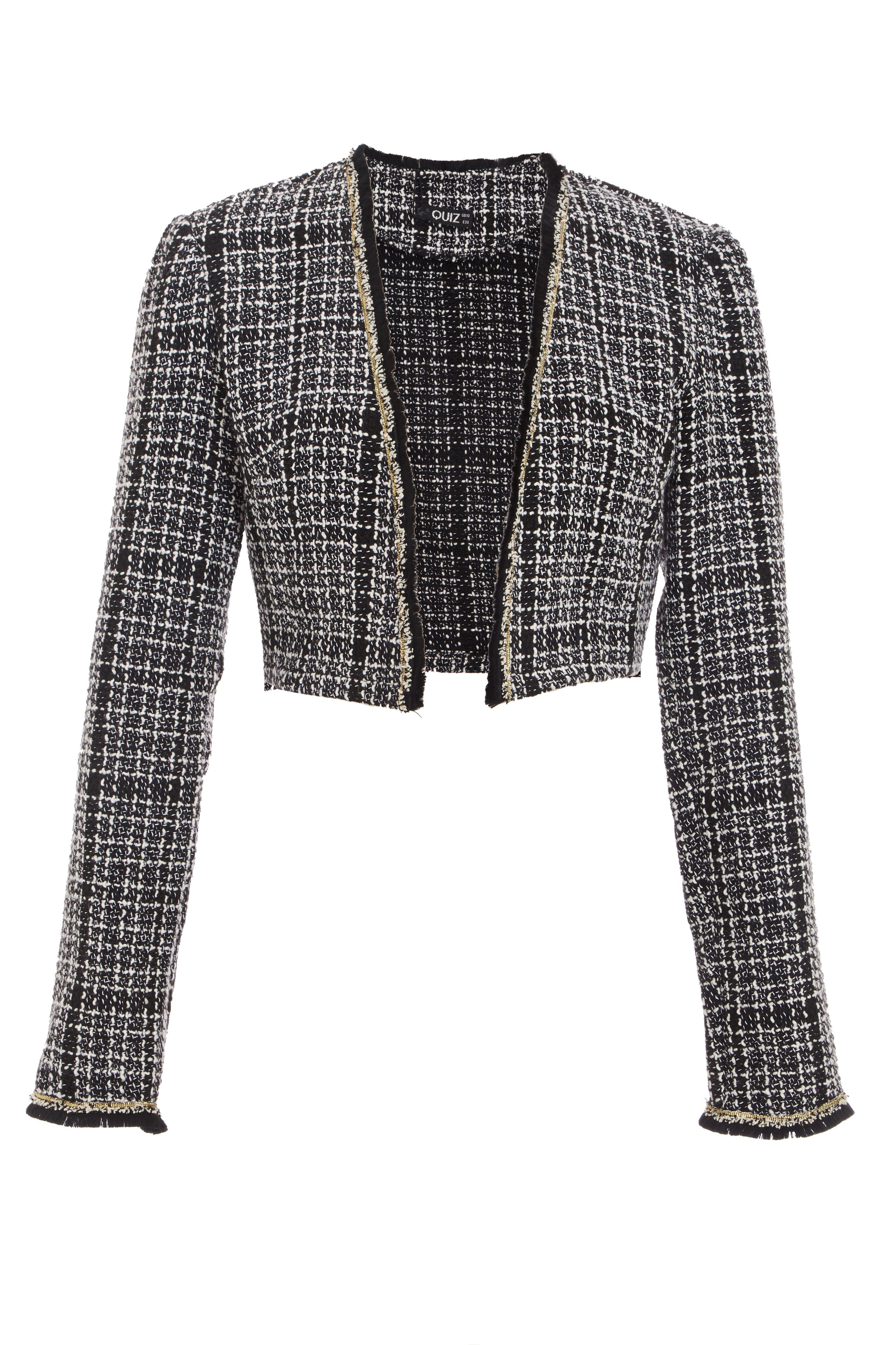 Black & White Check Cropped Blazer - Quiz Clothing