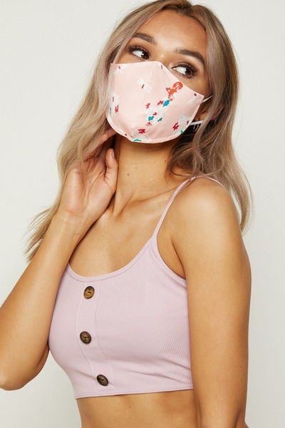 Pink Floral Print Fashion Face Mask