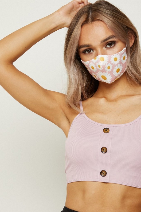 Pink Daisy Print Fashion Face Mask