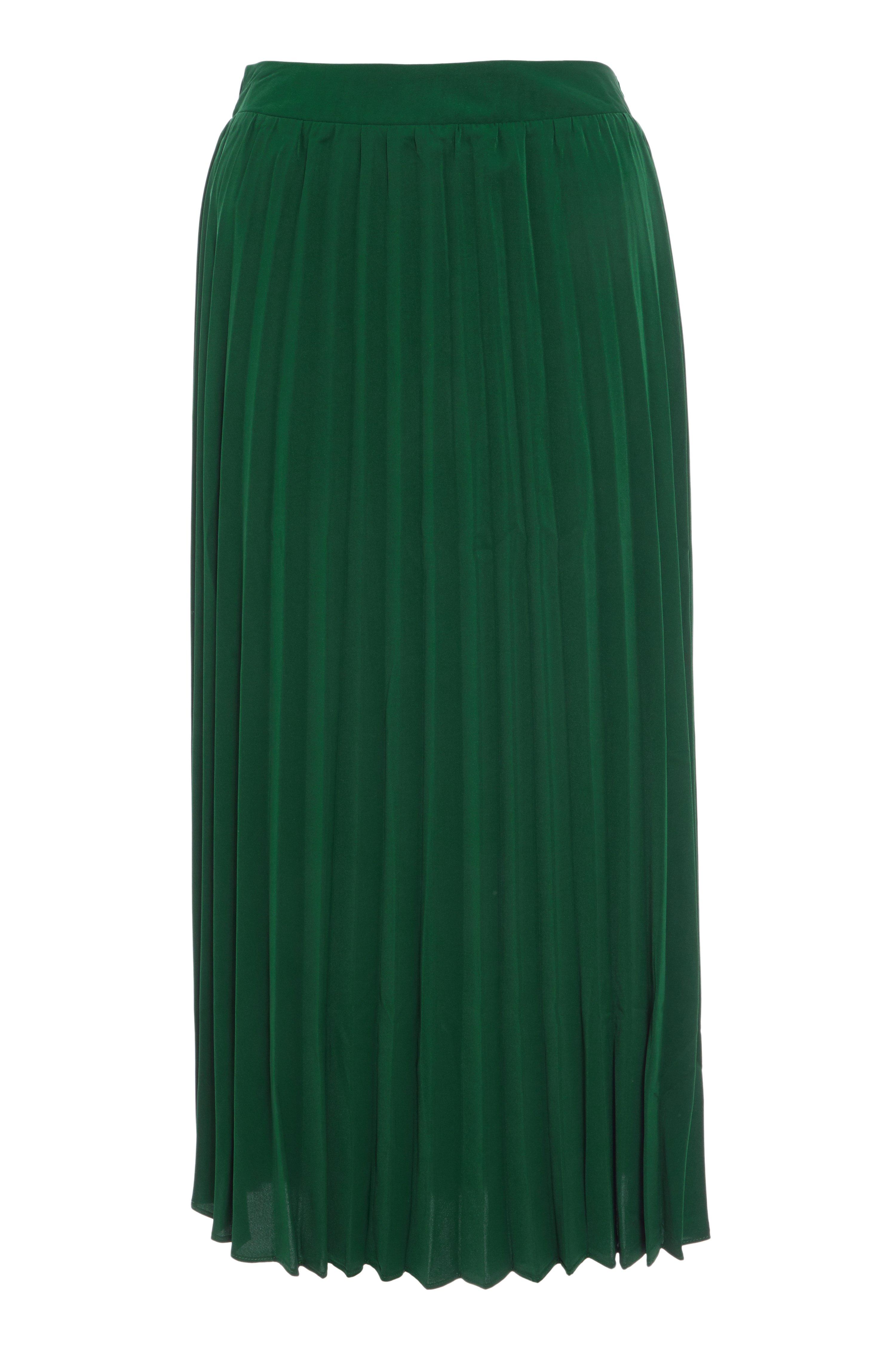 Bottle Green Satin Pleat Midi Skirt Quiz Clothing 4815