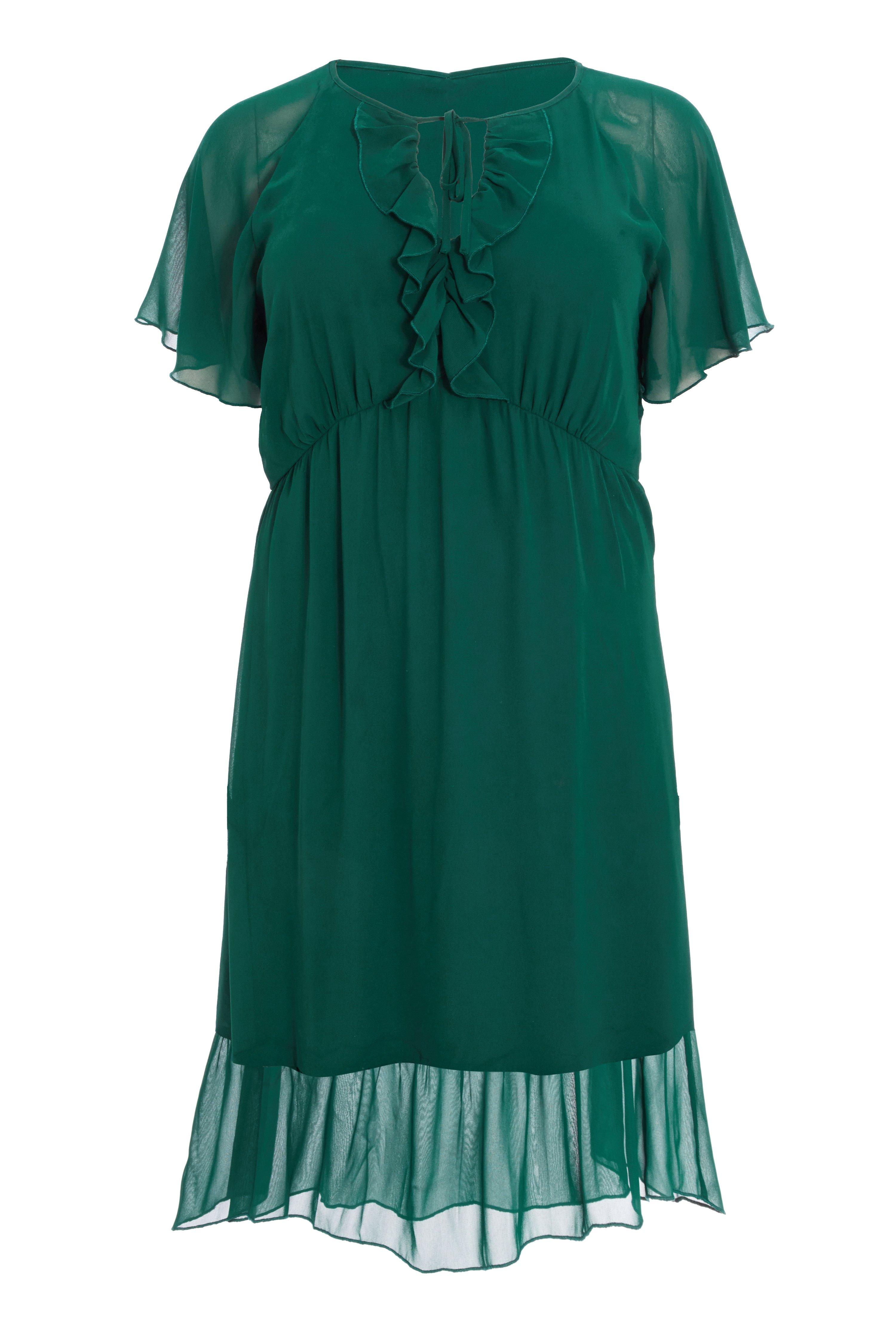 Curve Bottle Green Chiffon Frill Midi Dress - Quiz Clothing
