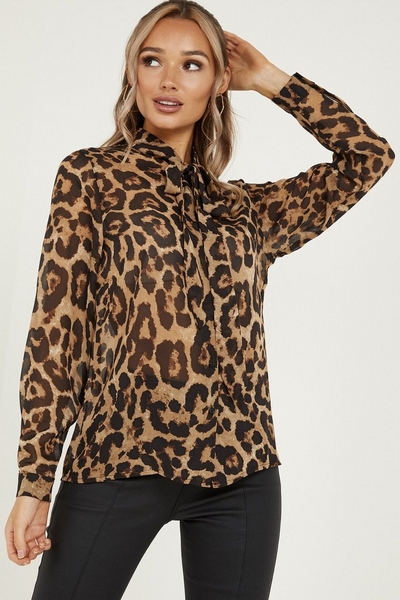 Brown Leopard Print Chiffon Shirt
