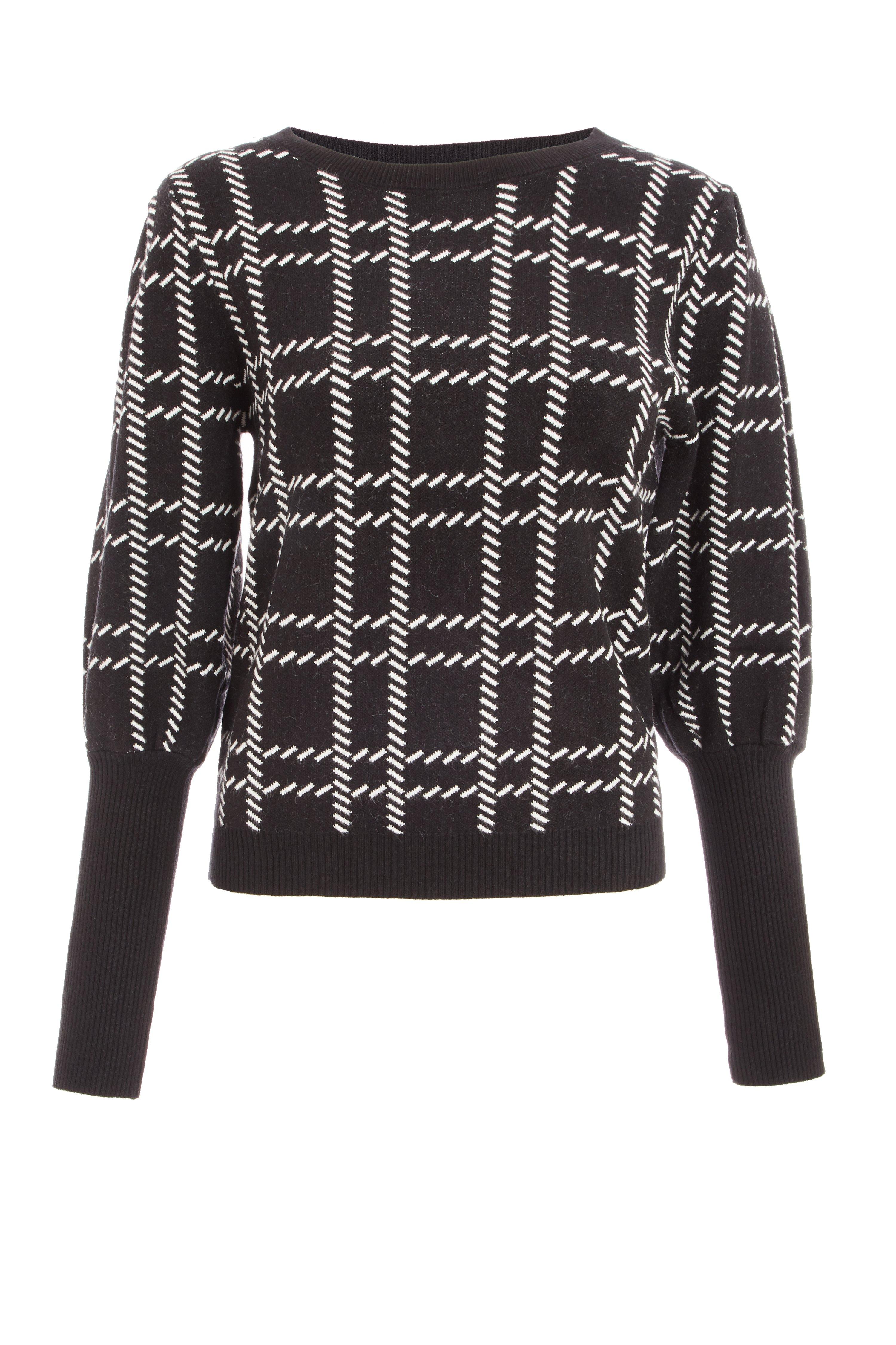 Black & White Check Knitted Jumper - Quiz Clothing