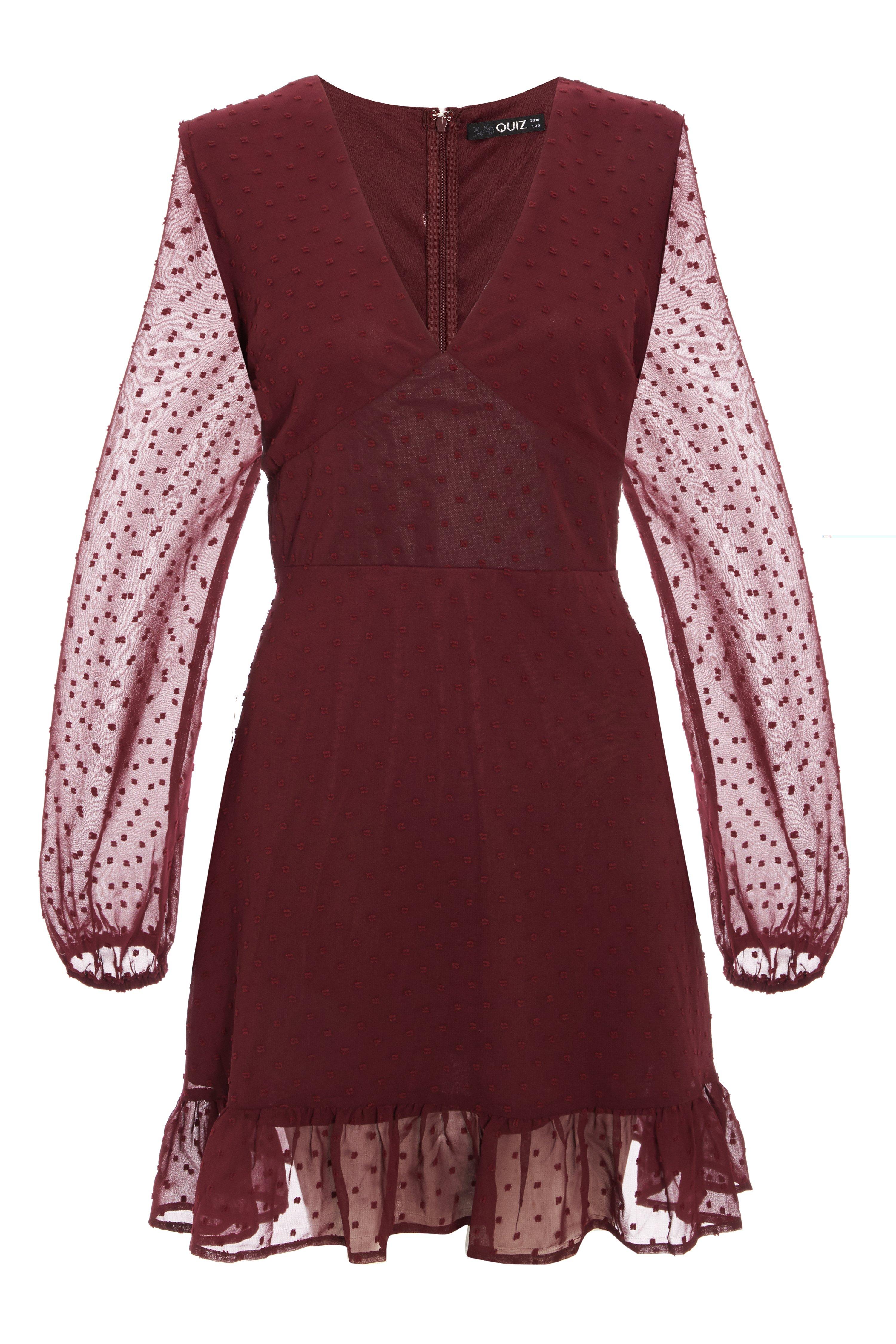 Berry Chiffon Frill Skater Dress Quiz Clothing