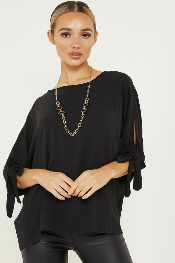 Black Necklace Batwing Top