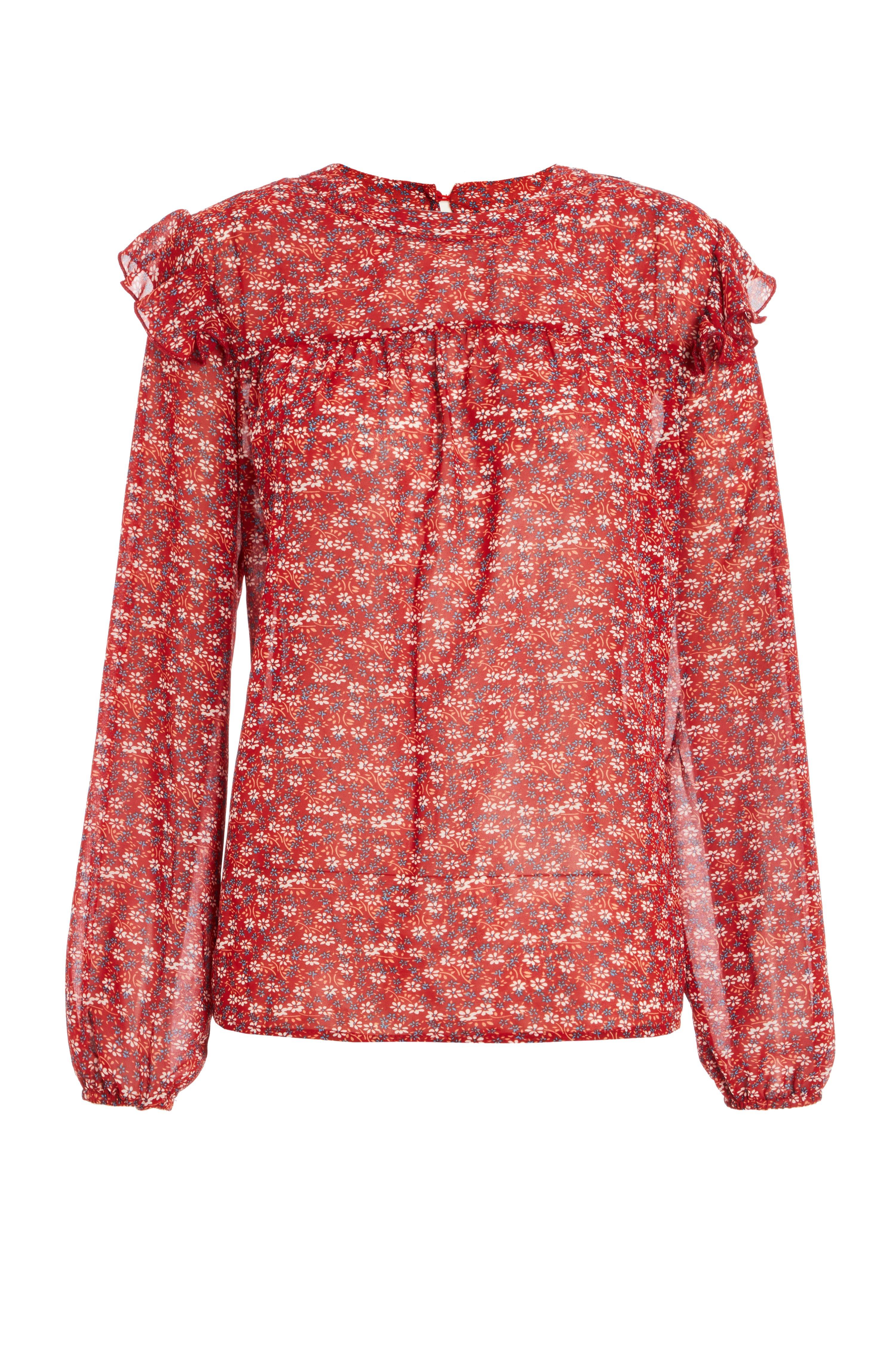 Berry Floral Chiffon Blouse - Quiz Clothing