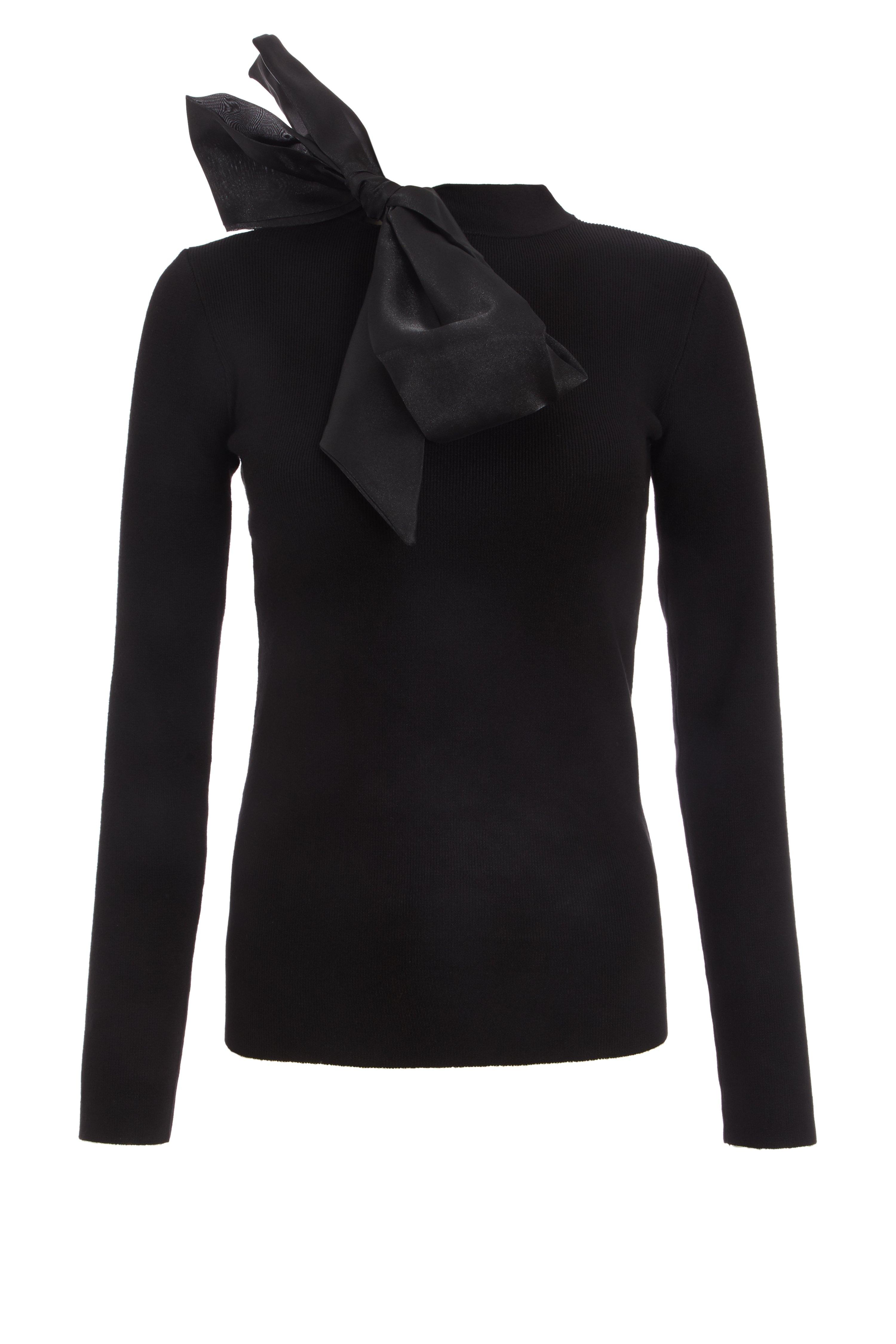 Black Knitted Satin Bow Jumper - Quiz Clothing