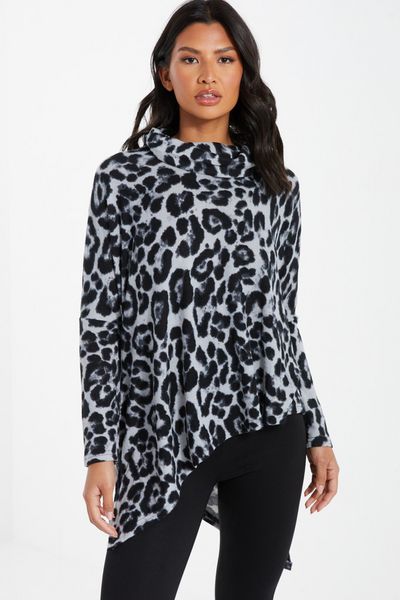 Grey Knitted Animal Print Top