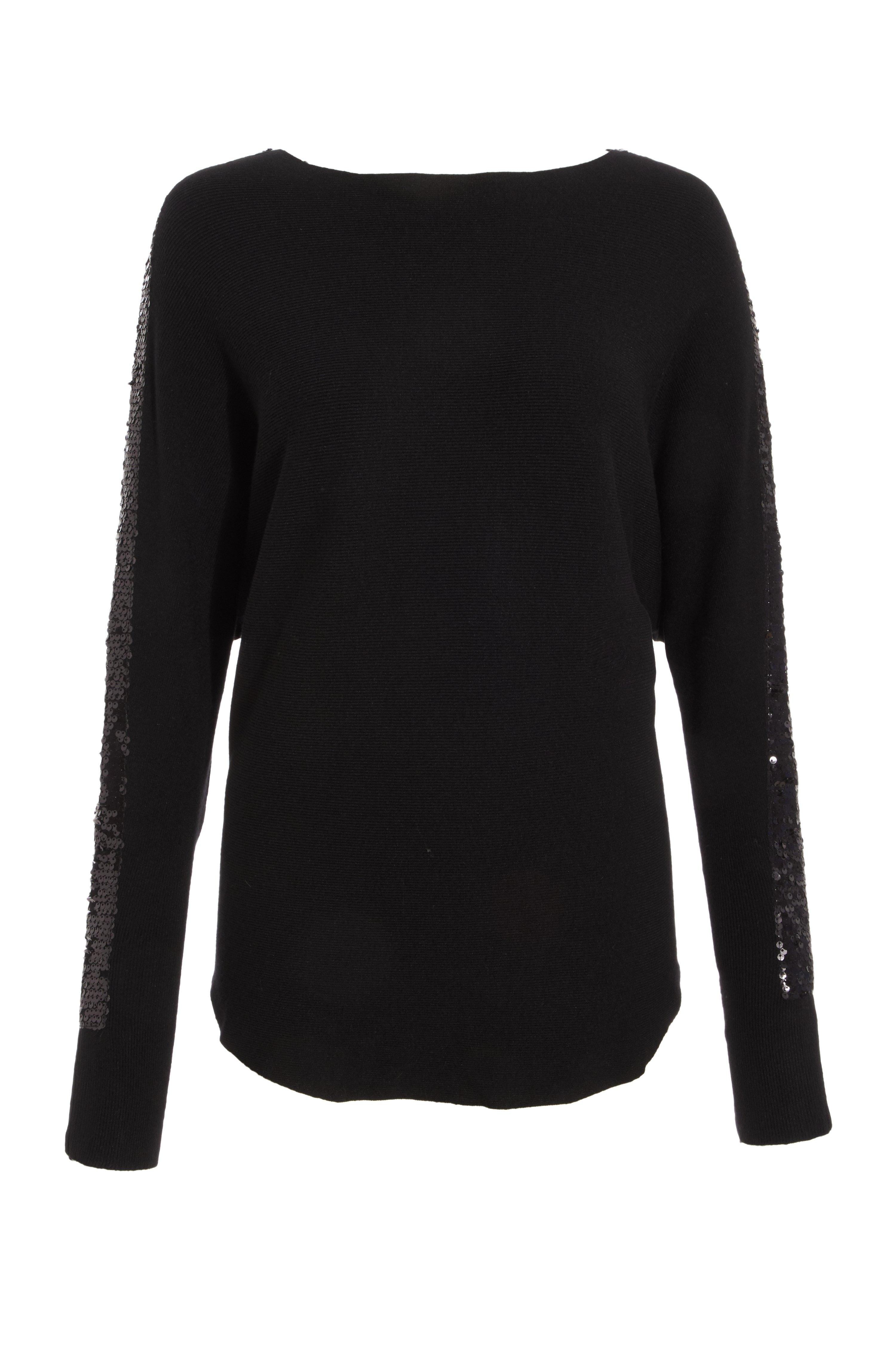 Black Sequin Stripe Knitted Jumper - Quiz Clothing