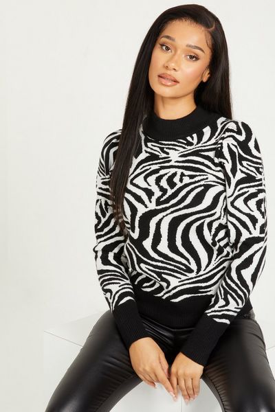 Black Zebra Print Knitted Jumper