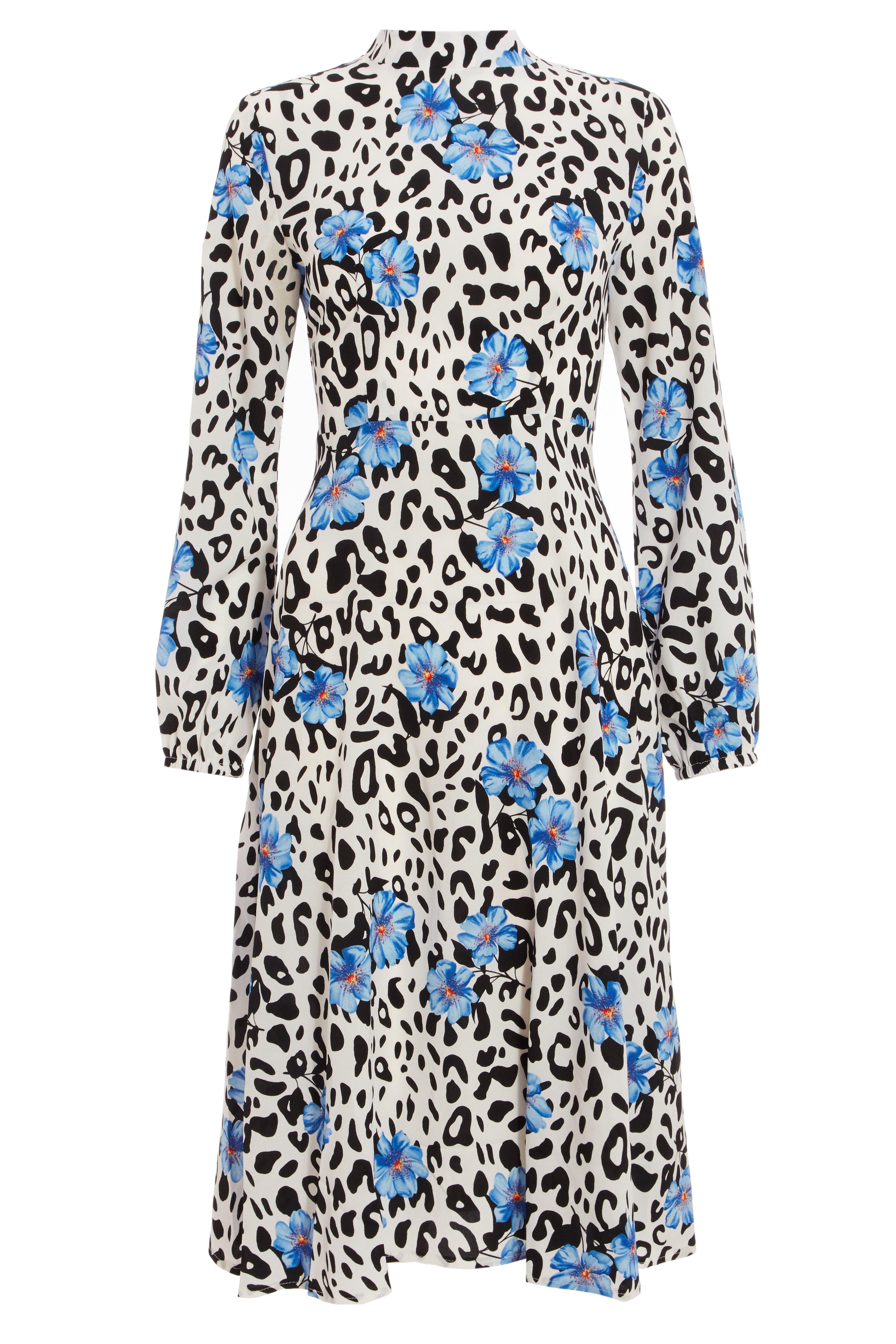 Blue Floral & Animal Print Midi Dress - Quiz Clothing