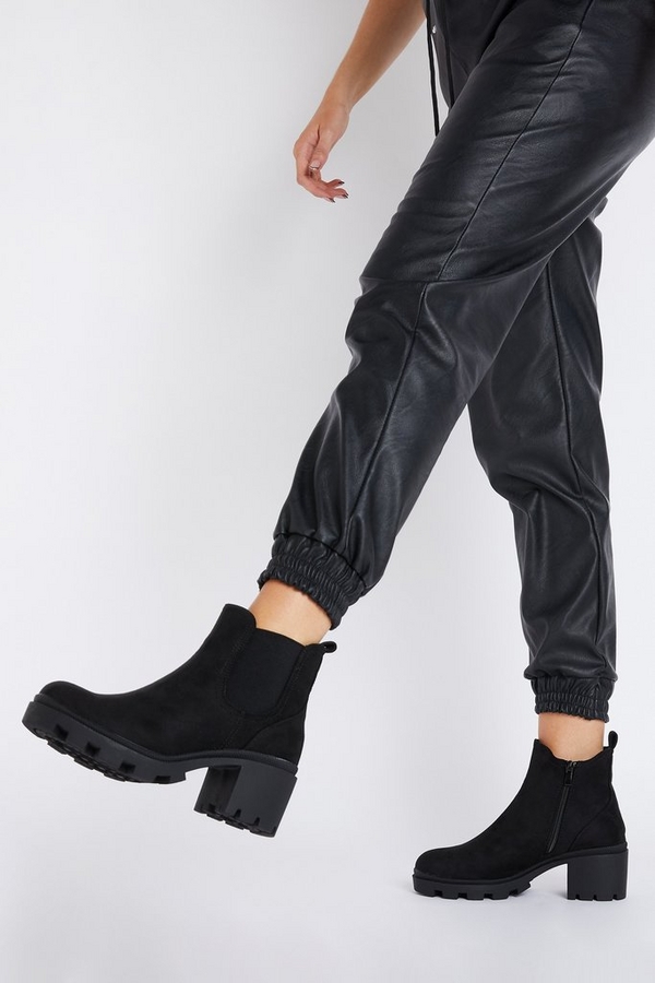 Black Faux Suede Chunky Ankle Boot