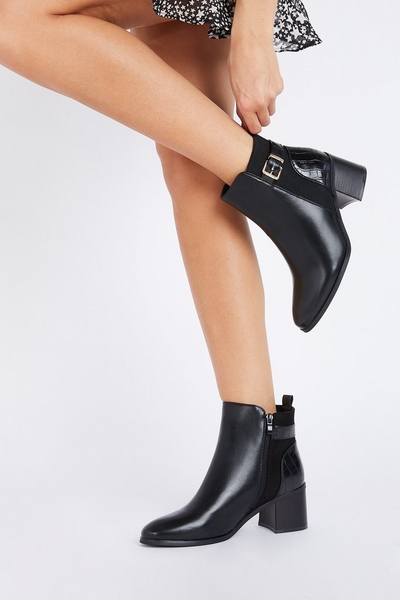 Black Buckle Detail Ankle Boot