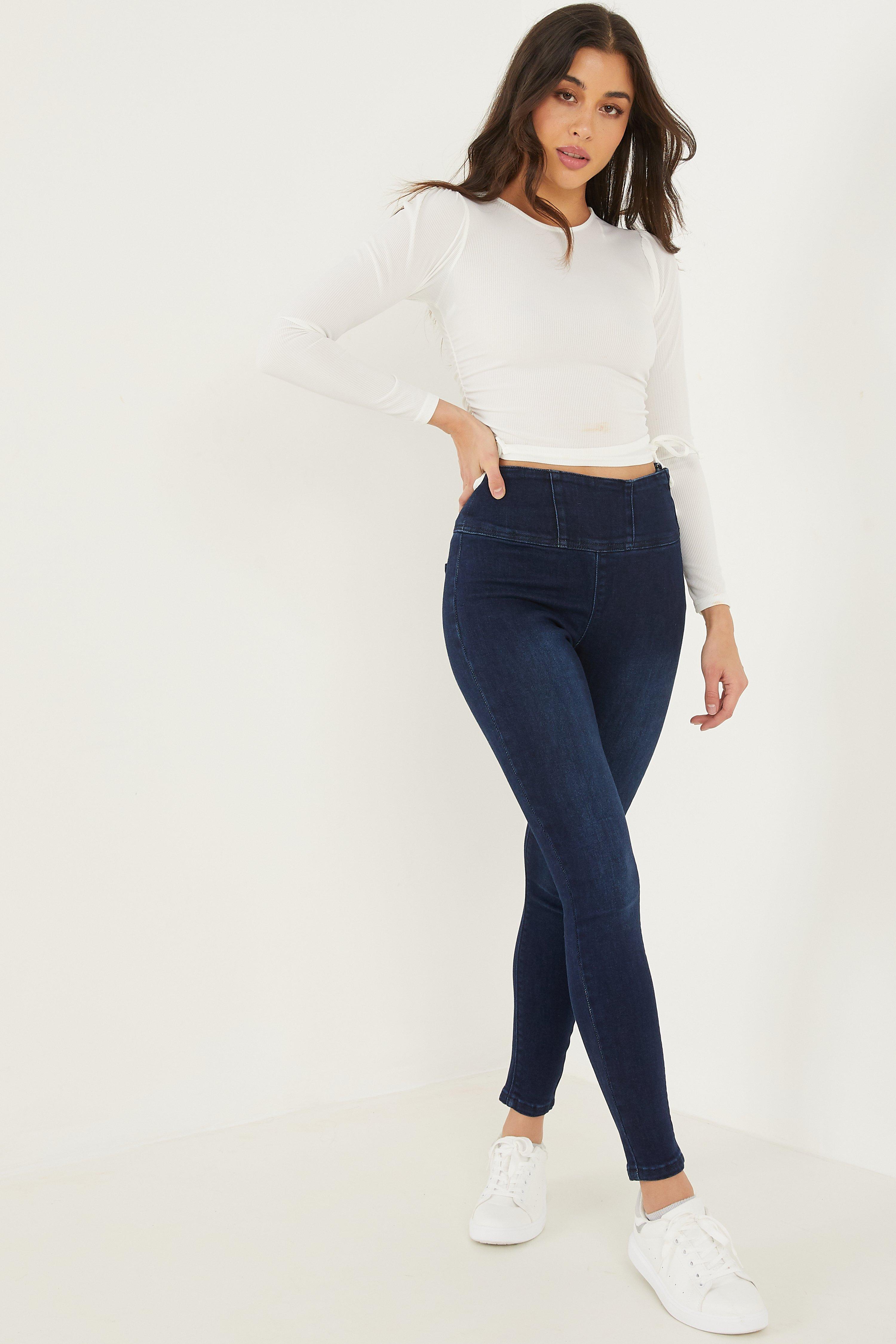 blue high waisted skinny jeans