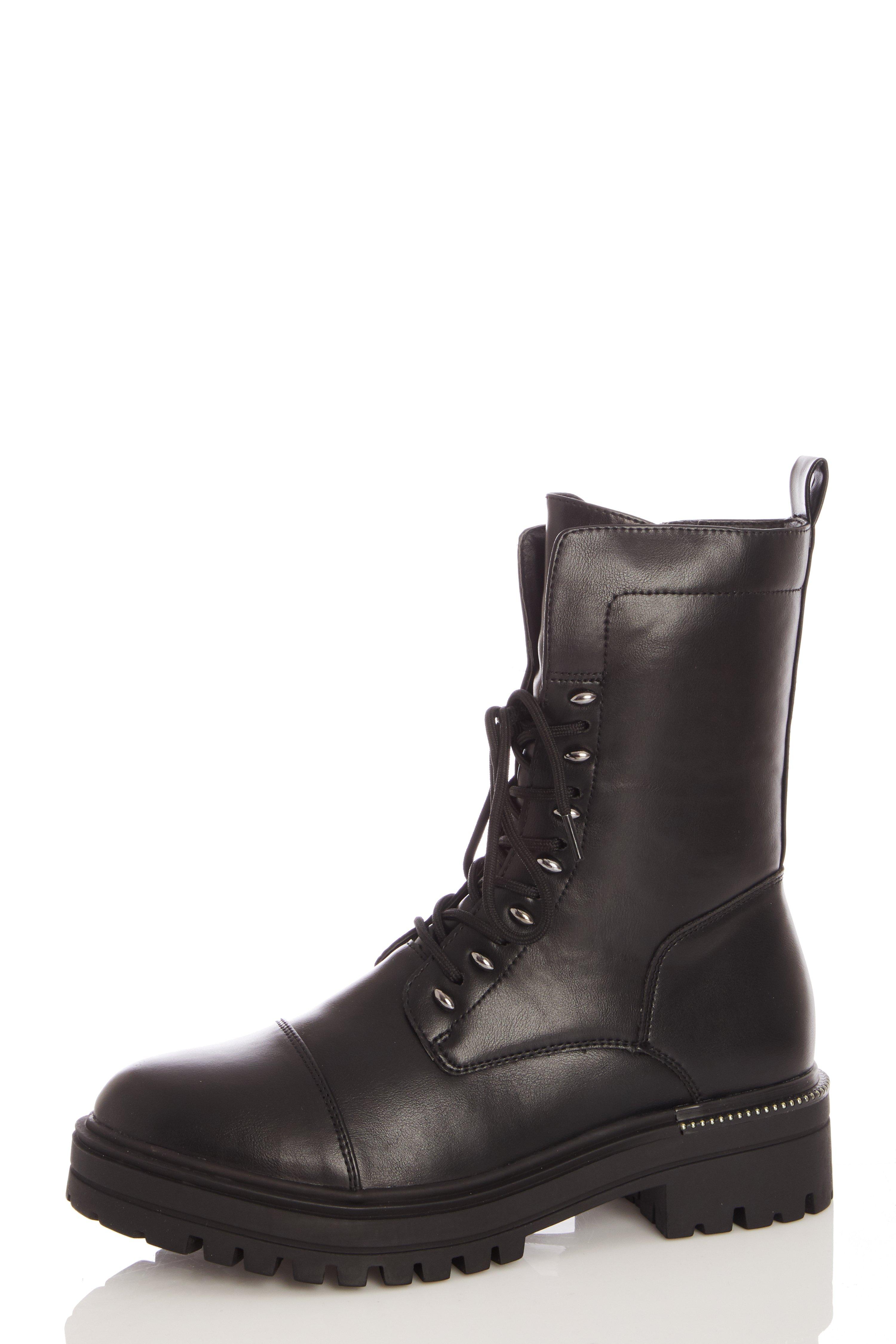 Black Lace Up Military Boot - Quiz Clothing