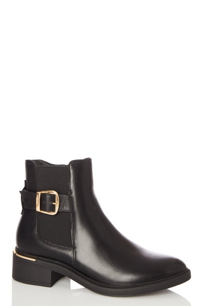 Black Faux Leather Buckle Chelsea Boot
