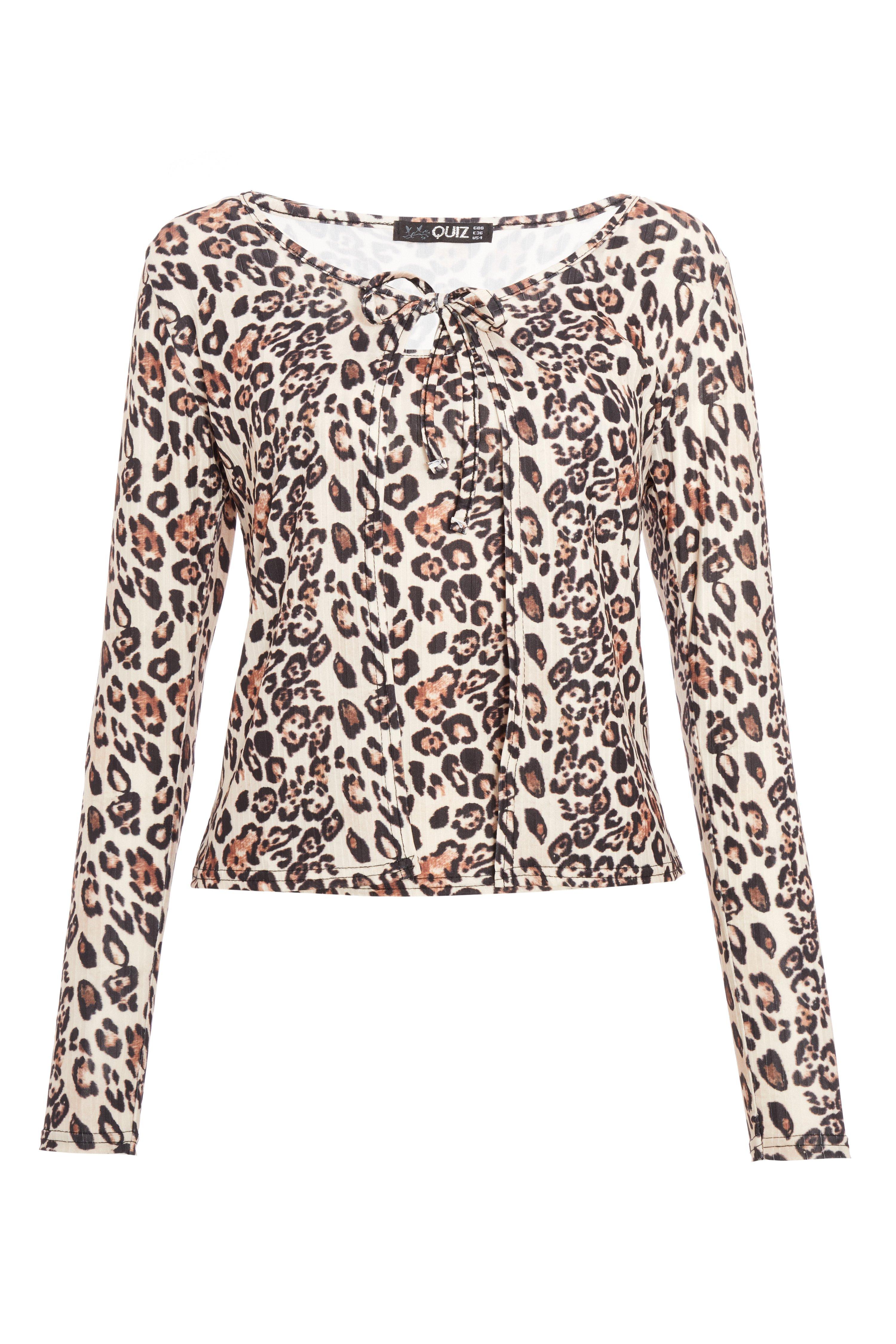 Cream Leopard Top & Cardigan Set - Quiz Clothing