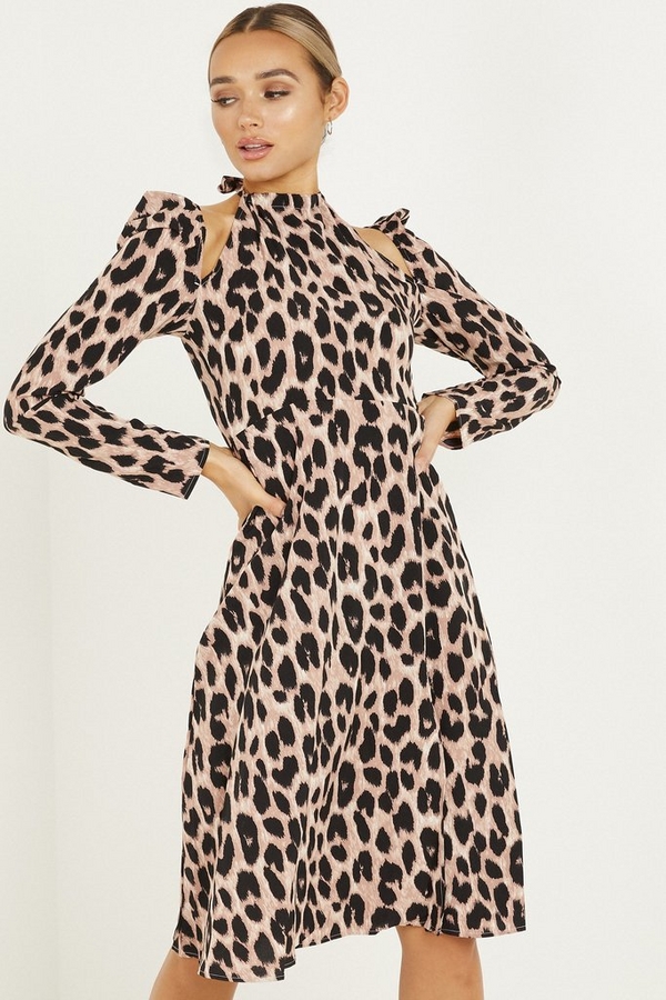Stone Leopard Print Midi Dress