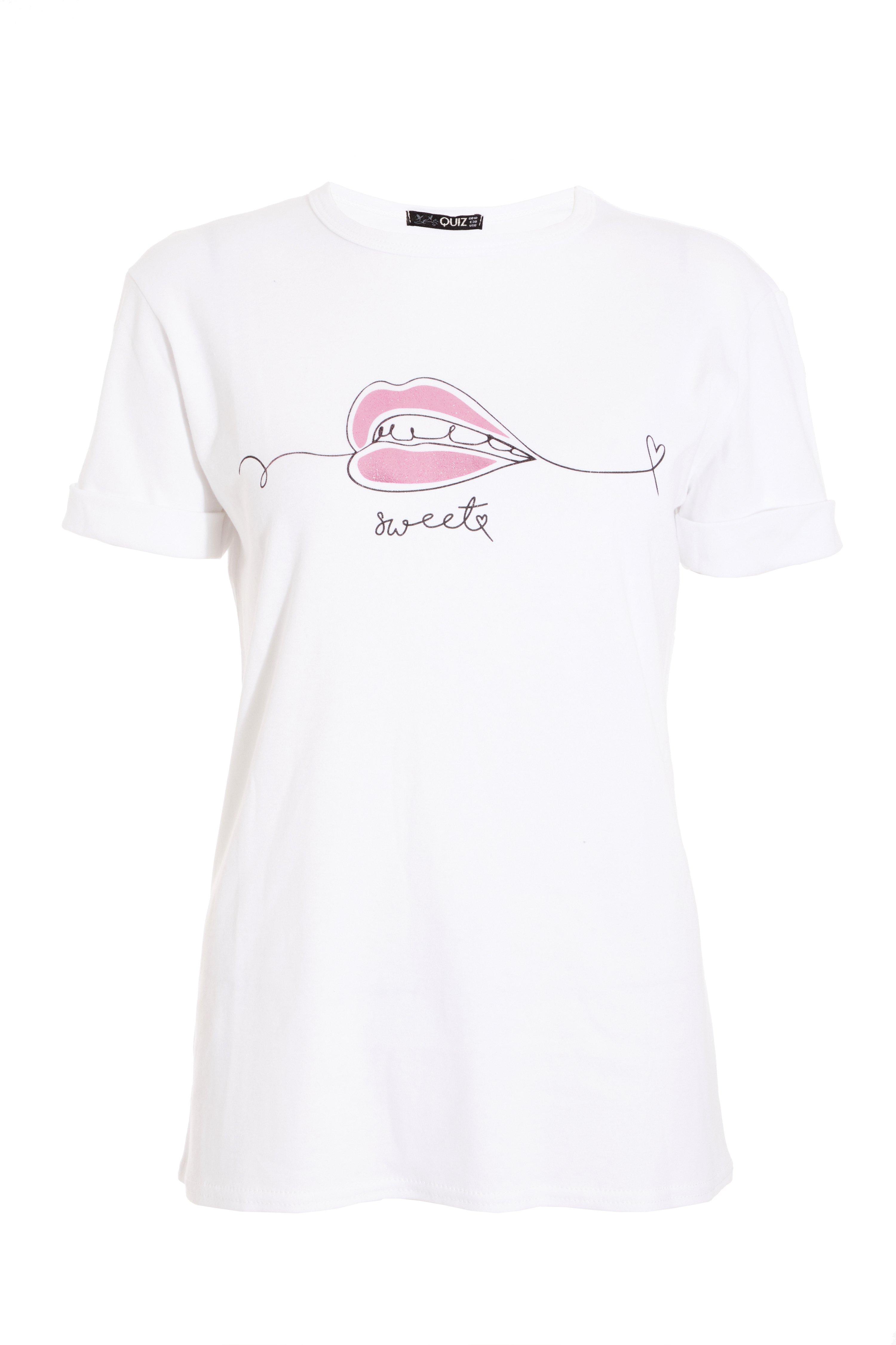 white lips slogan t shirt  quiz clothing