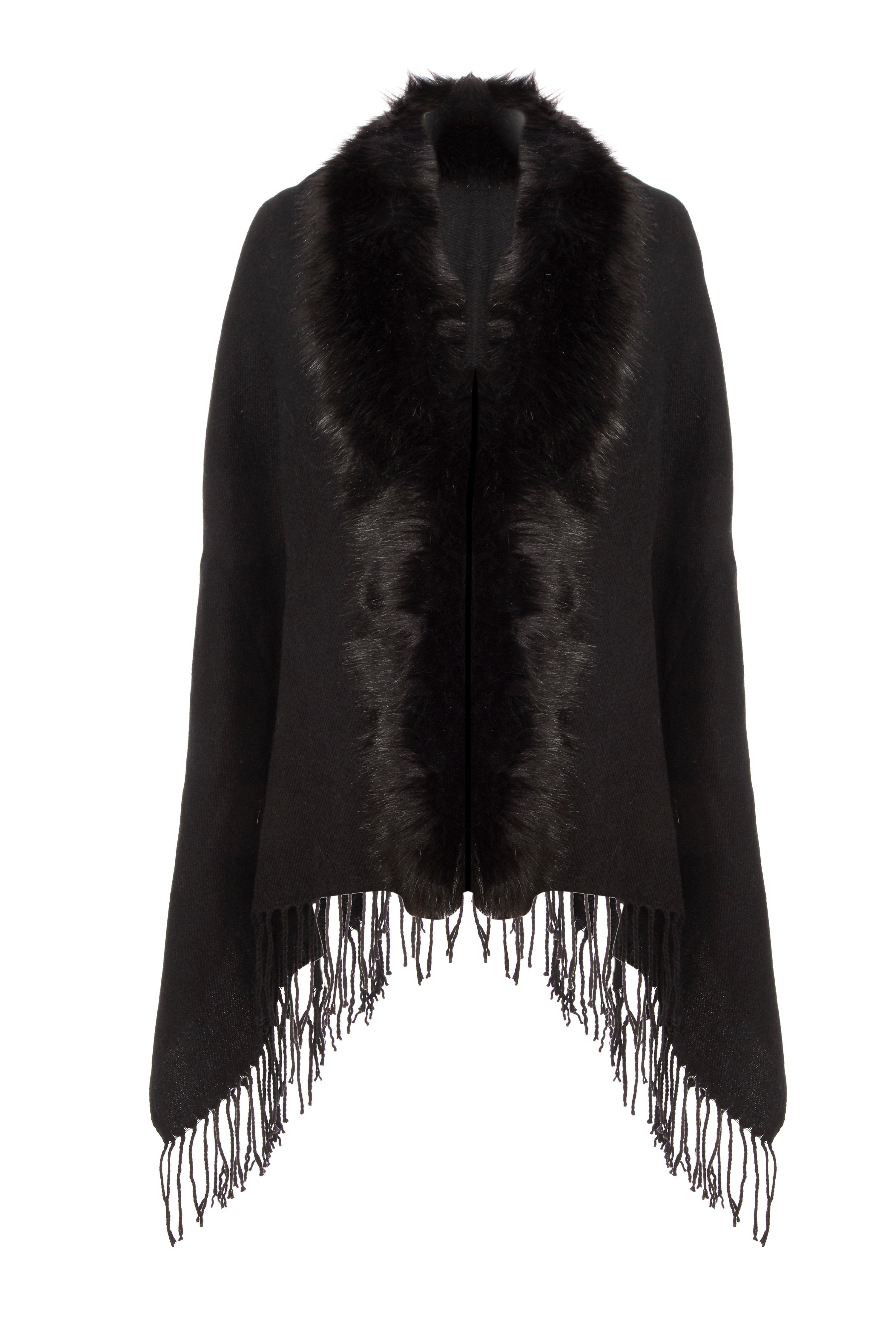 Black Faux Fur Cape - Quiz Clothing