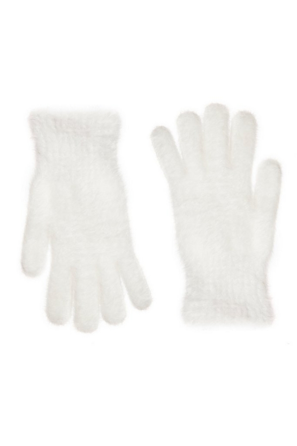 Cream Fluffy Knit Gloves