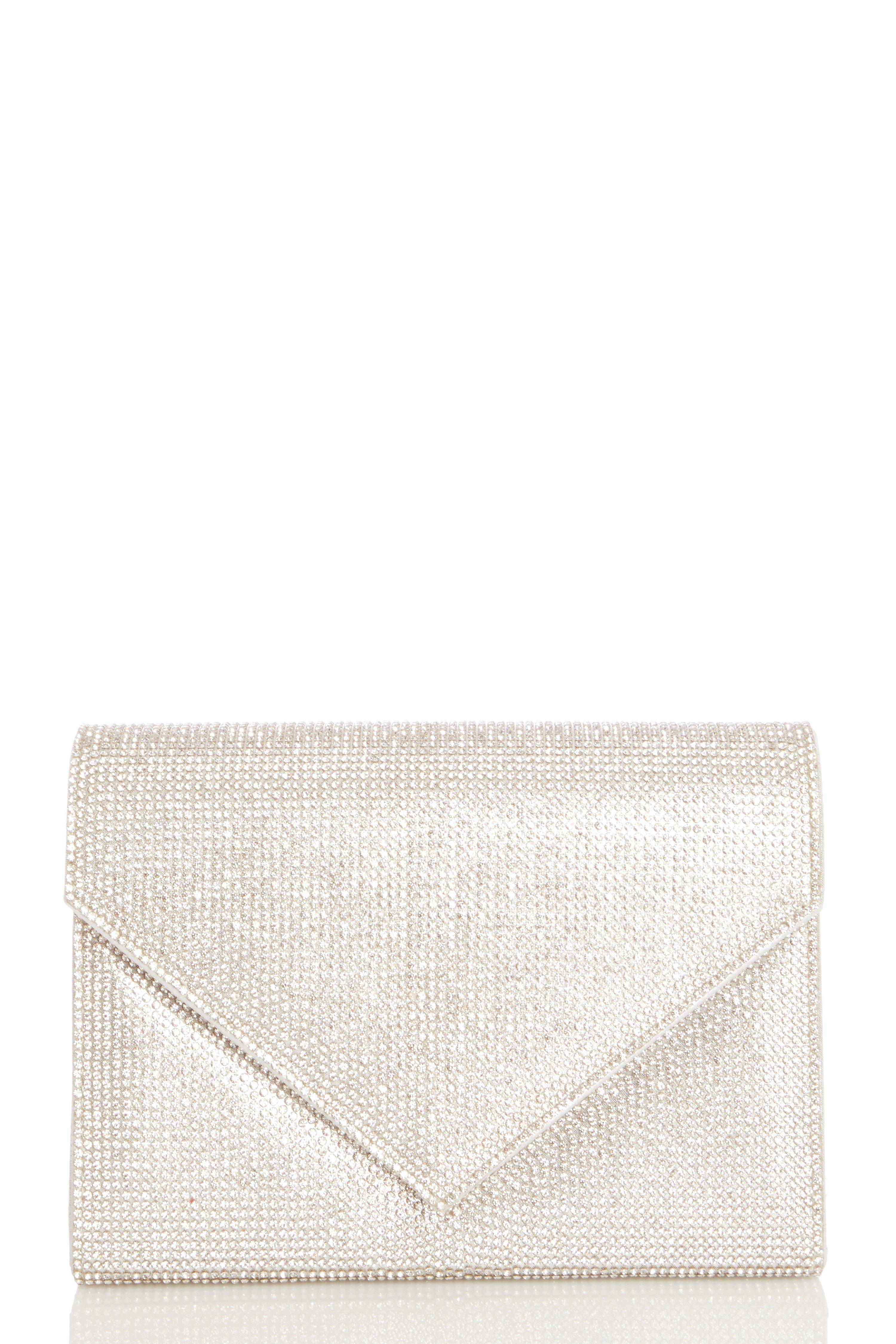 Silver Diamante Clutch Bag - Quiz Clothing