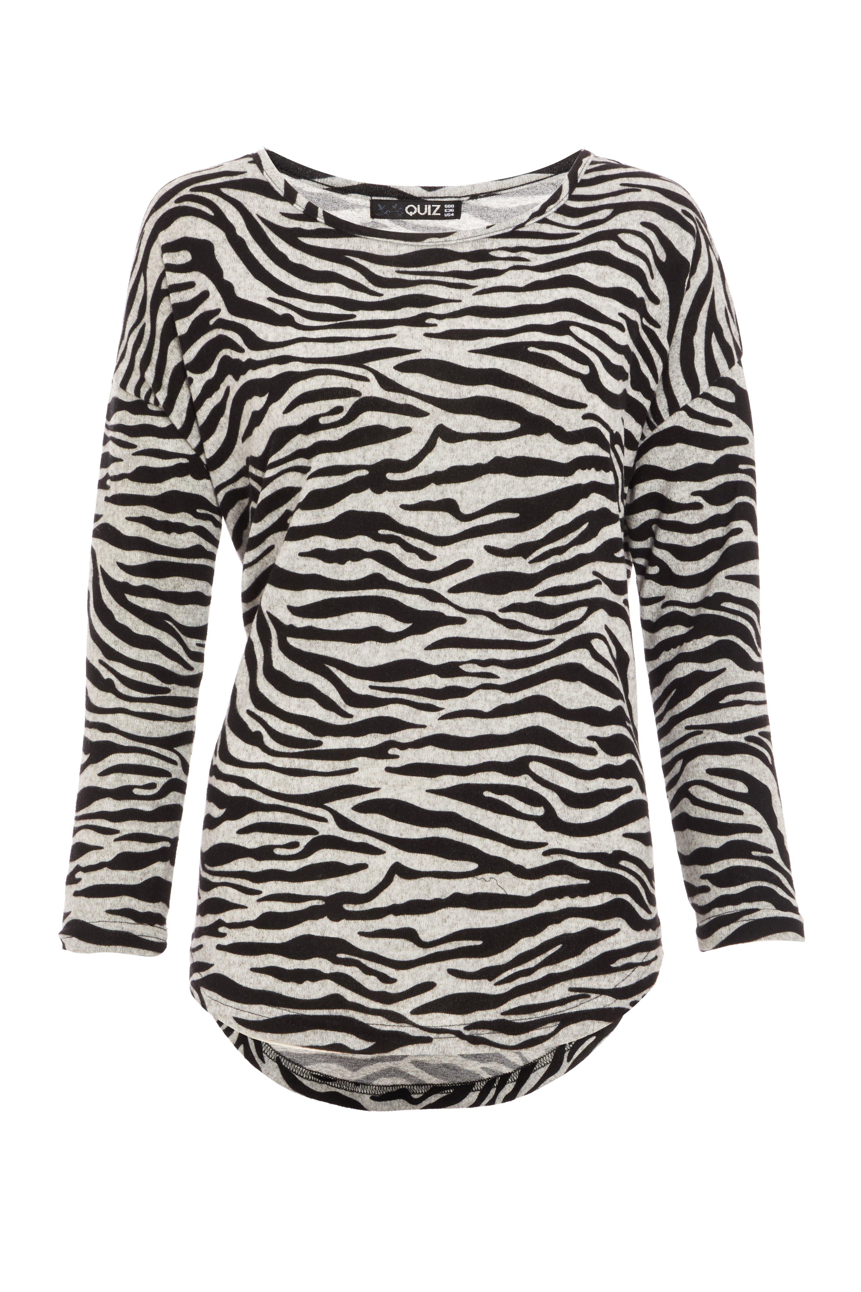 Grey Knitted Zebra Print Top - Quiz Clothing