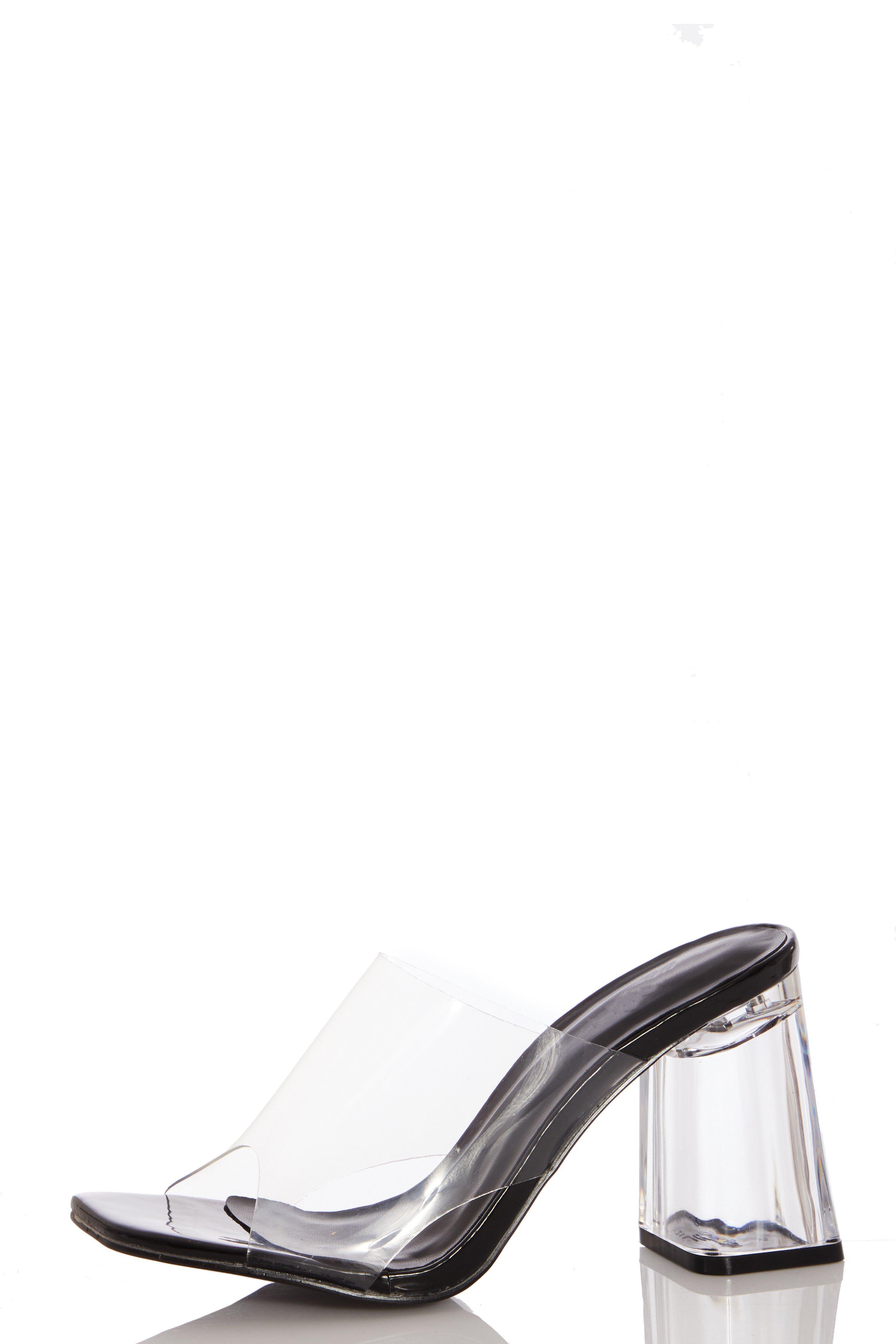 black clear heel mule sandals