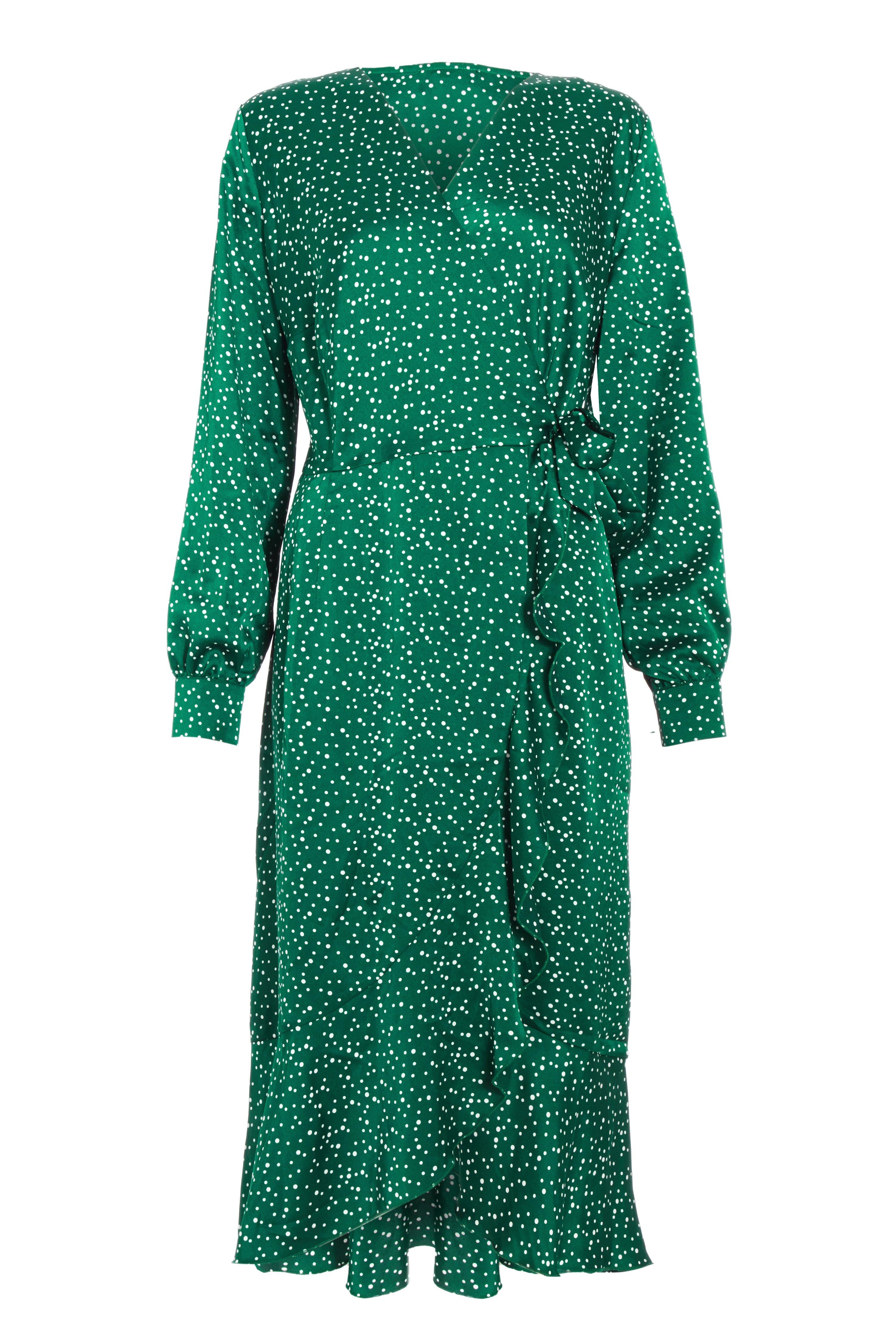 Green Spot Print Wrap Midi Dress - Quiz Clothing