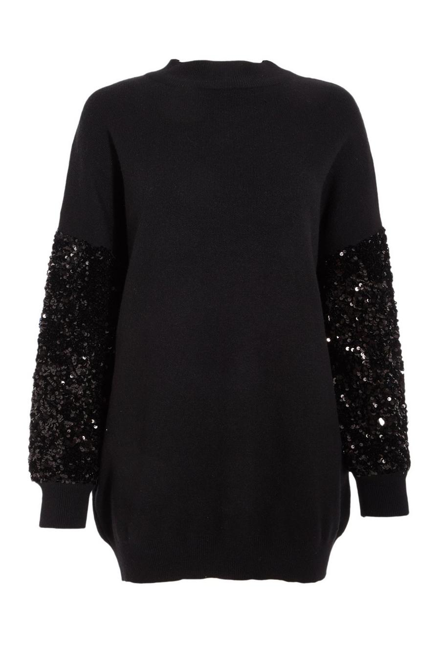 brand new Quiz quiz black jumper with sequined sleeves size L fit 14-16 up to 18 