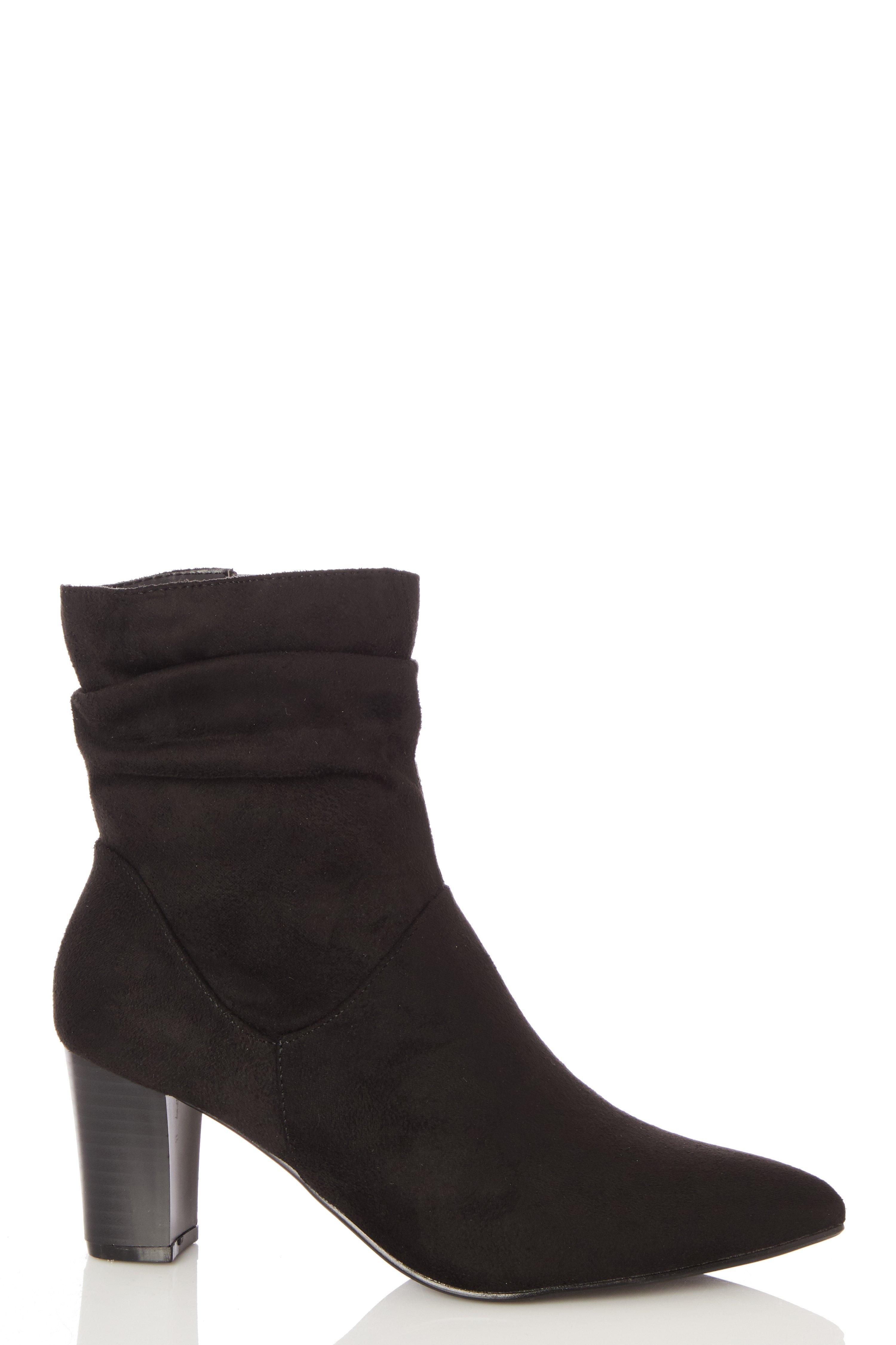 black suede ruched ankle boots