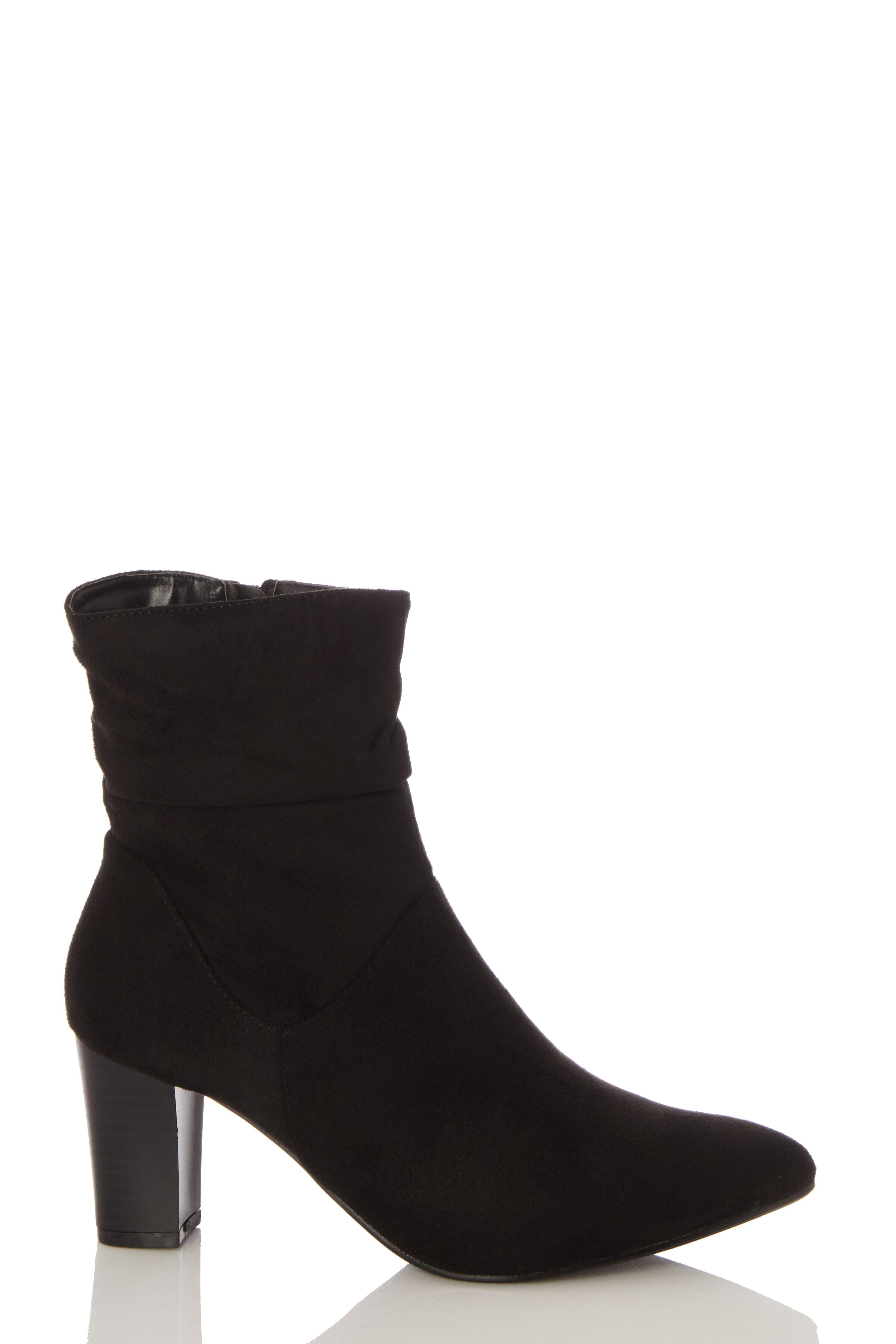 black suede ruched ankle boots