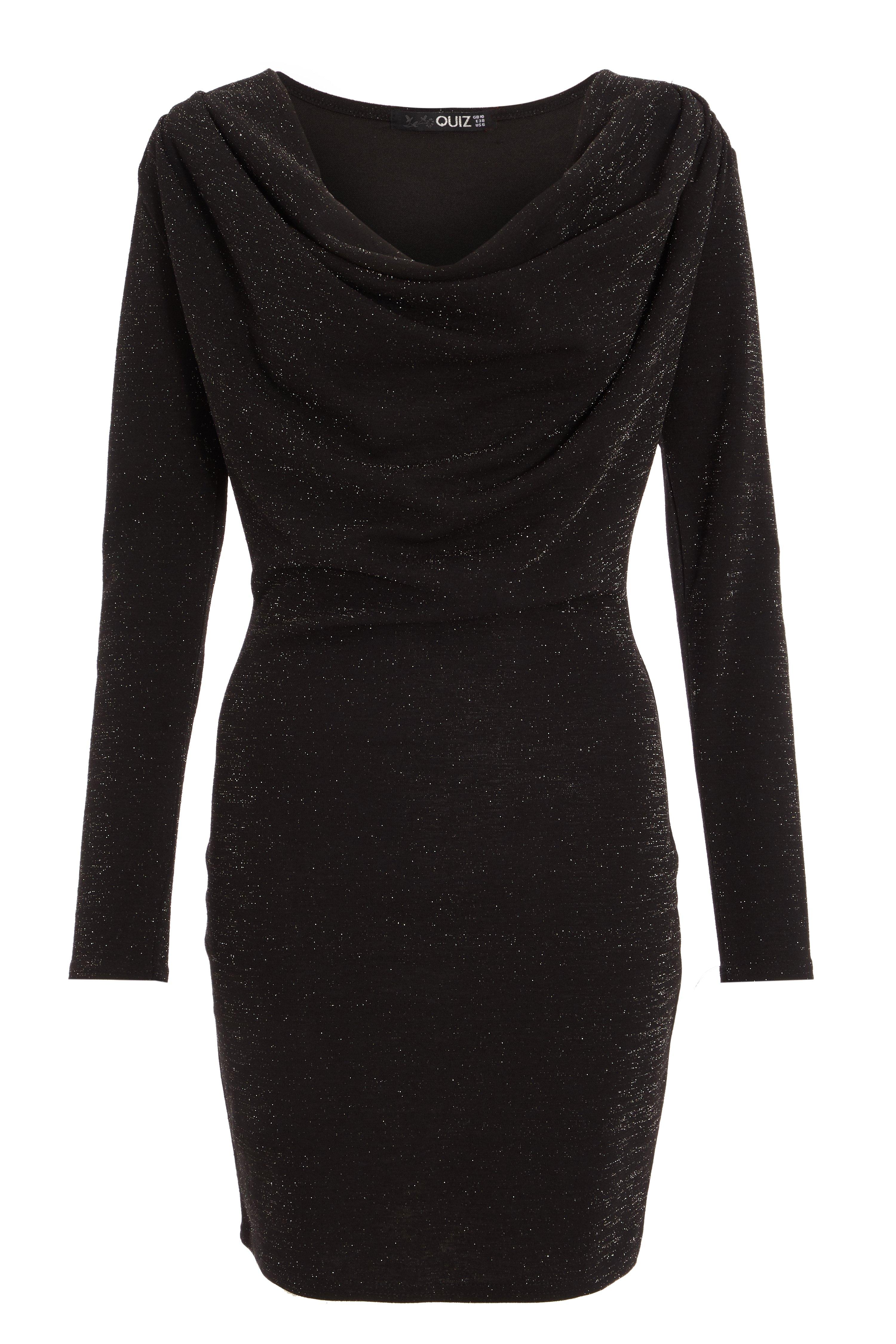 Black Glitter Cowl Neck Bodycon Dress - Quiz Clothing