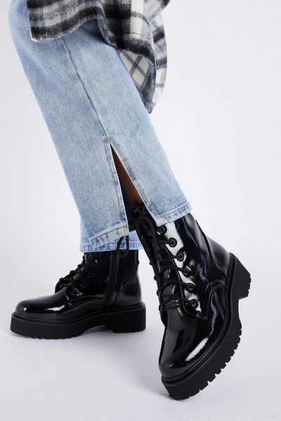 Black Patent Lace Up Boots