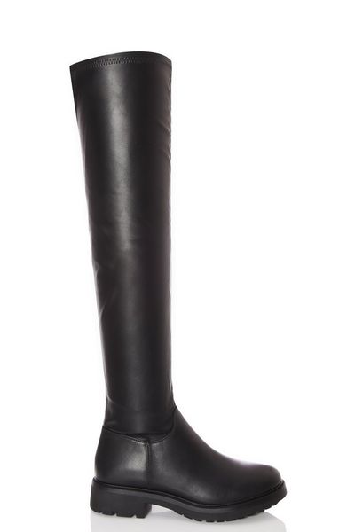 Black Faux Leather Over The Knee Boots