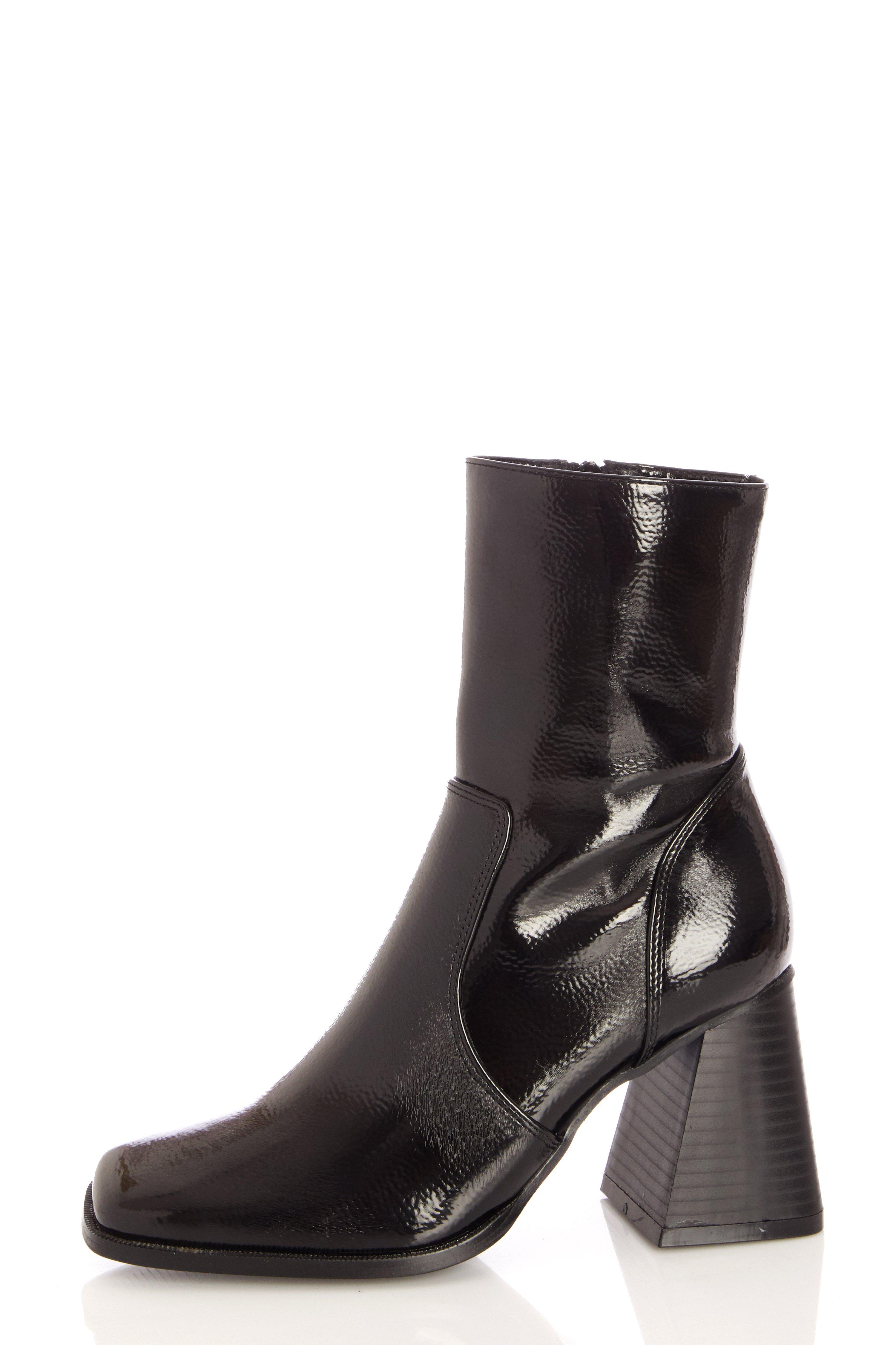 patent square toe ankle boots