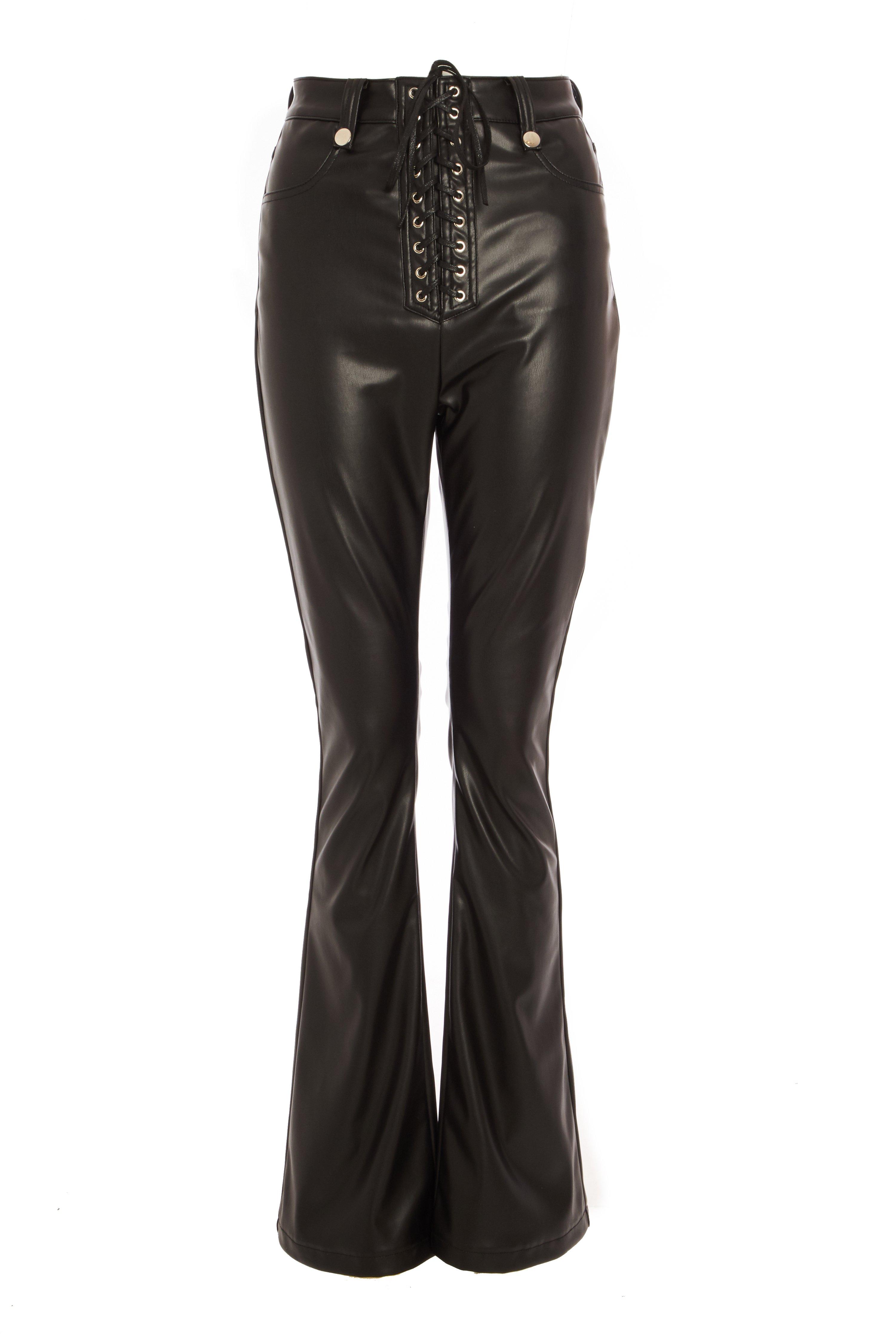 Black Faux Leather Flared Trousers - Quiz Clothing