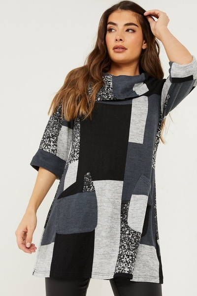 Grey Patchwork Tunic Top